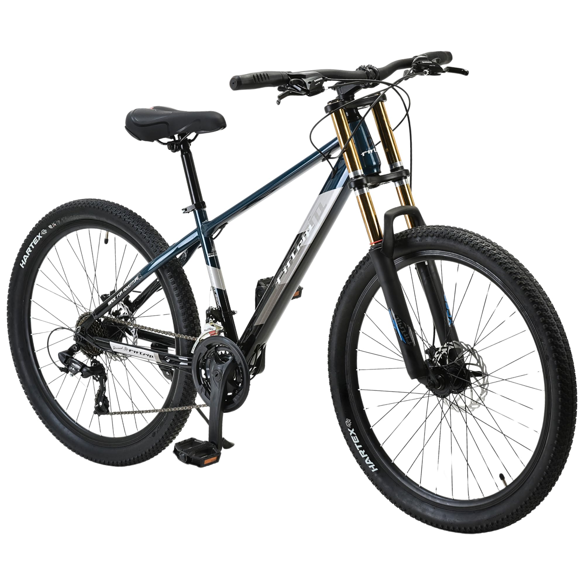 FitTrip Super Dominator 27.5T Stunt MTB | 21 SPD Shimano Gearset | DUALL Crown Suspension | Jak 7 Dual Disk Brakes | Dual Tone Paintjob with Crystals | Stunt Cycle (Mariana Teal Blue)