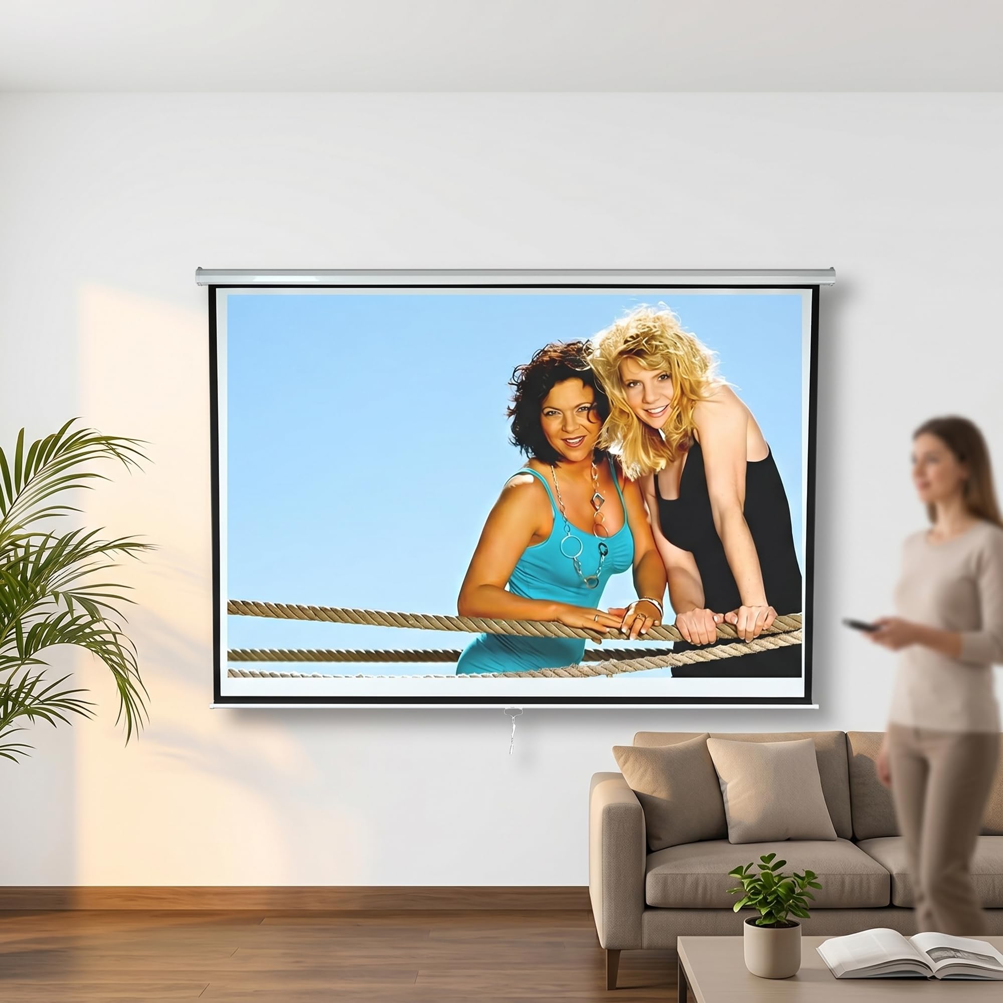 Mucola Beamer Leinwand Rollo 120 Zoll 244x182 cm Heimkino 16:9 4:3 Weiß