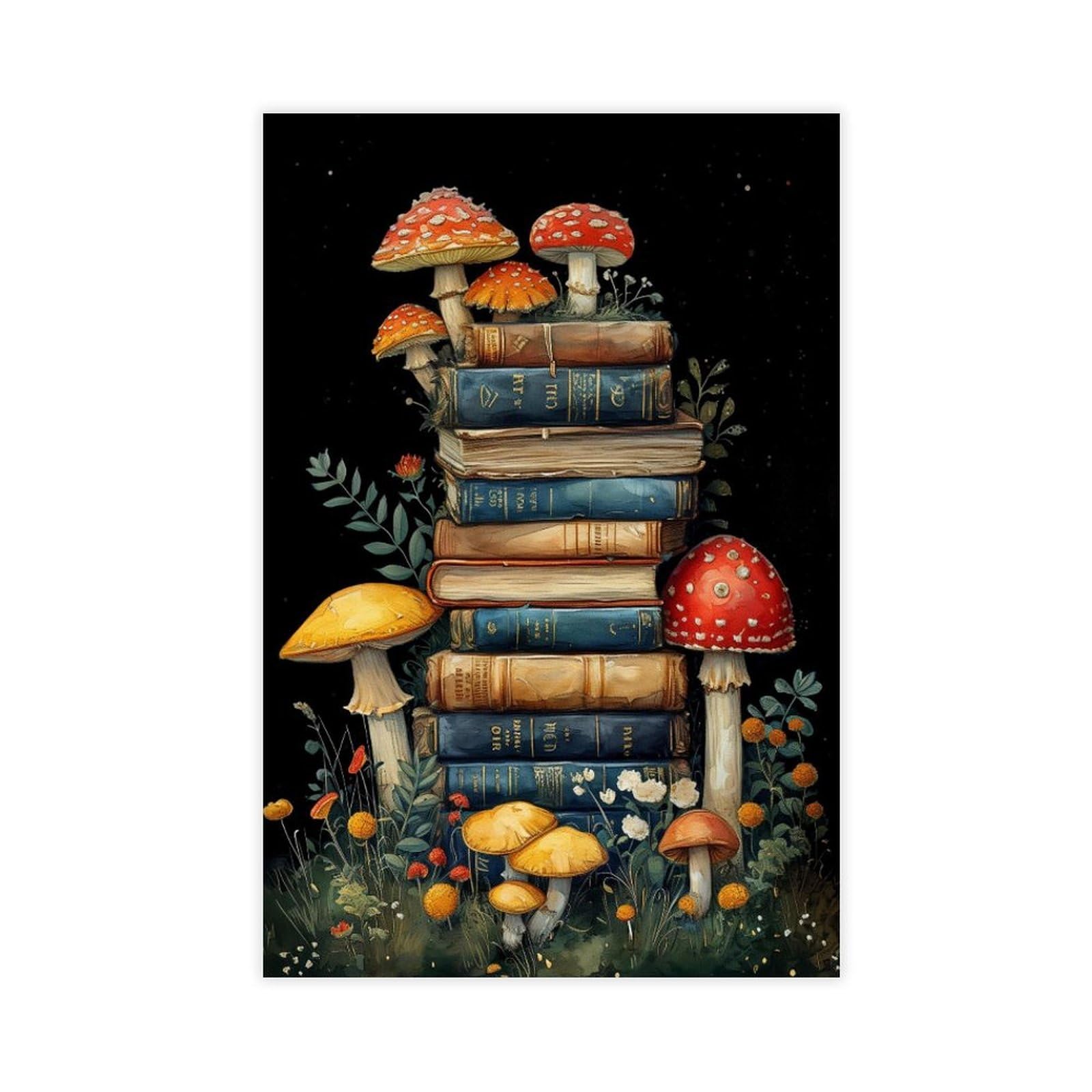 Bareronor Whimsical Mushroom Book Canvas Poster Bedroom Decor Landscape Office Room Decor Gift 24" L X 36" W