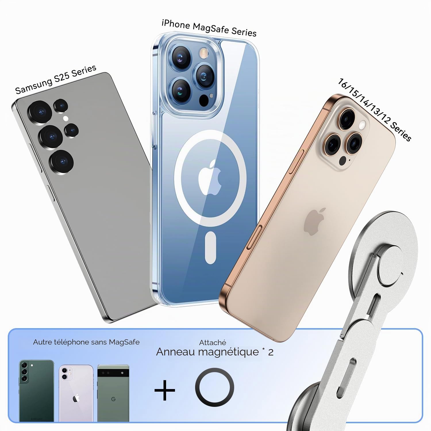 CloudValley Support Téléphone Magnétique pour Ordinateur Portable, Caméra de Continuité 3D Réglable pour iPhone Mag et Tous Les Téléphones, Holder Oliable pour Tesla, PC et Moniteur de Gym, Argent
