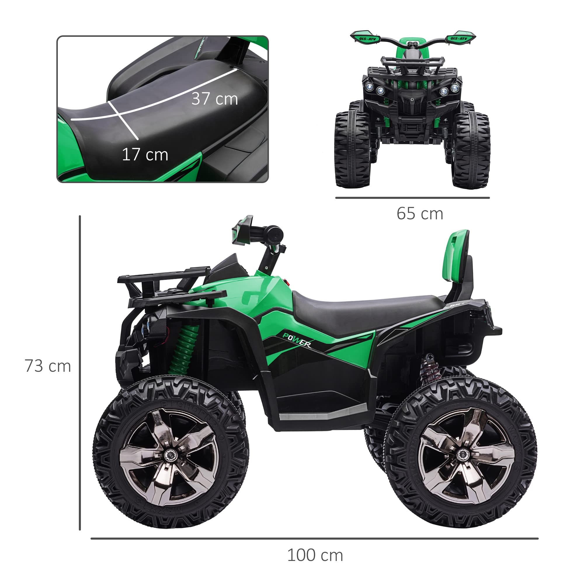 HOMCOM 12V Quad Elettrico per Bambini 3-8km/h Auto Elettrica Doppi Motori Ruote Larghe Batteria 10AH 100x65x73 cm Verde