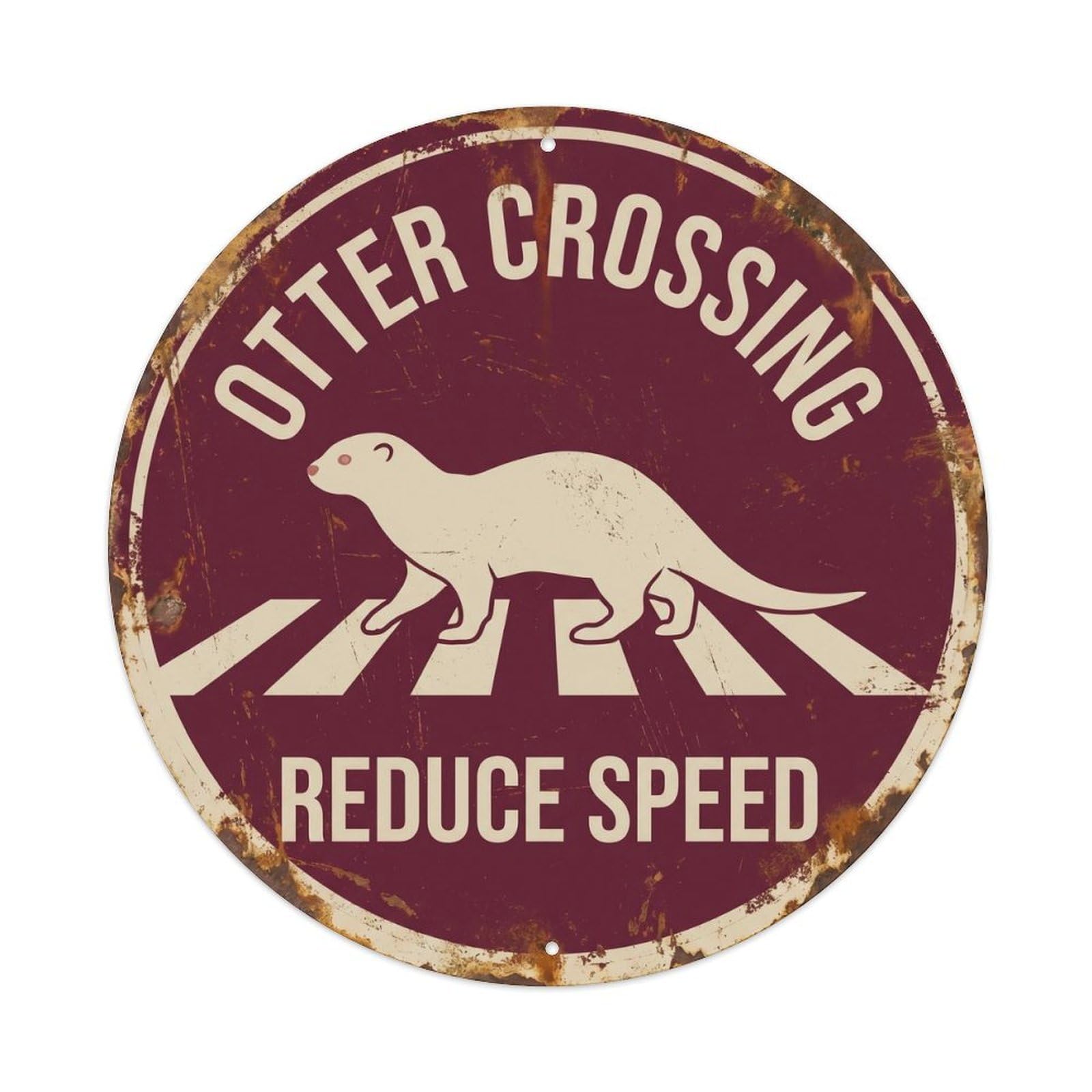 Cwbufd Vintage Style Otter Crossing Reduce Speed Distressed Vintage Metal Tin Sign Plaque Wall Decor For Cafe, Club Bar, Office, Garden Metal Poster 8X8inch