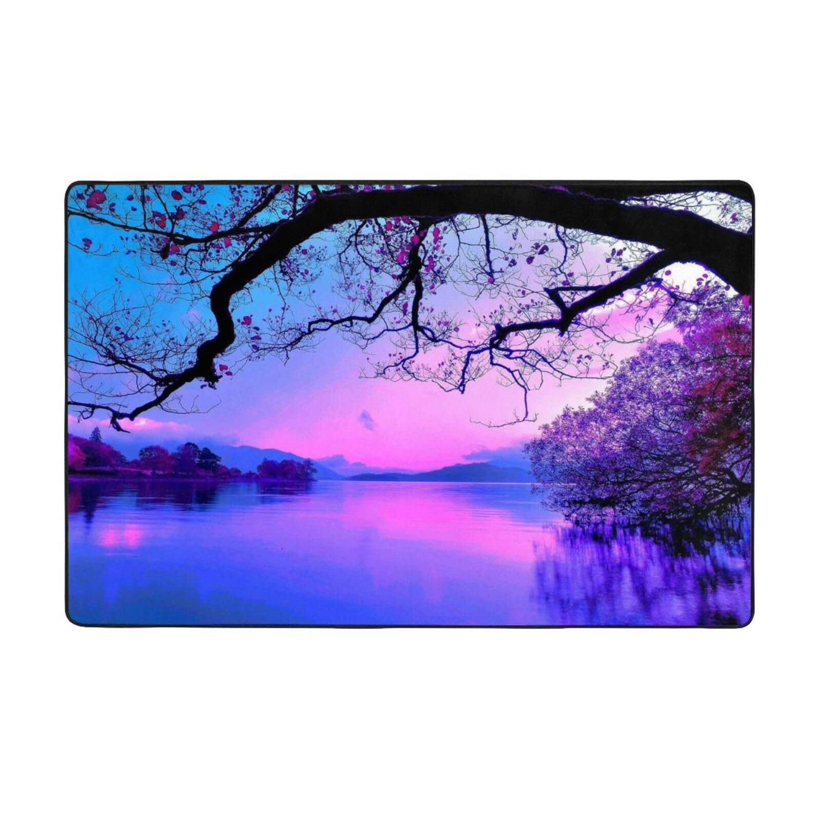 Tapis doux imprimé coucher de soleil violet pour sol froid et décoration de salon