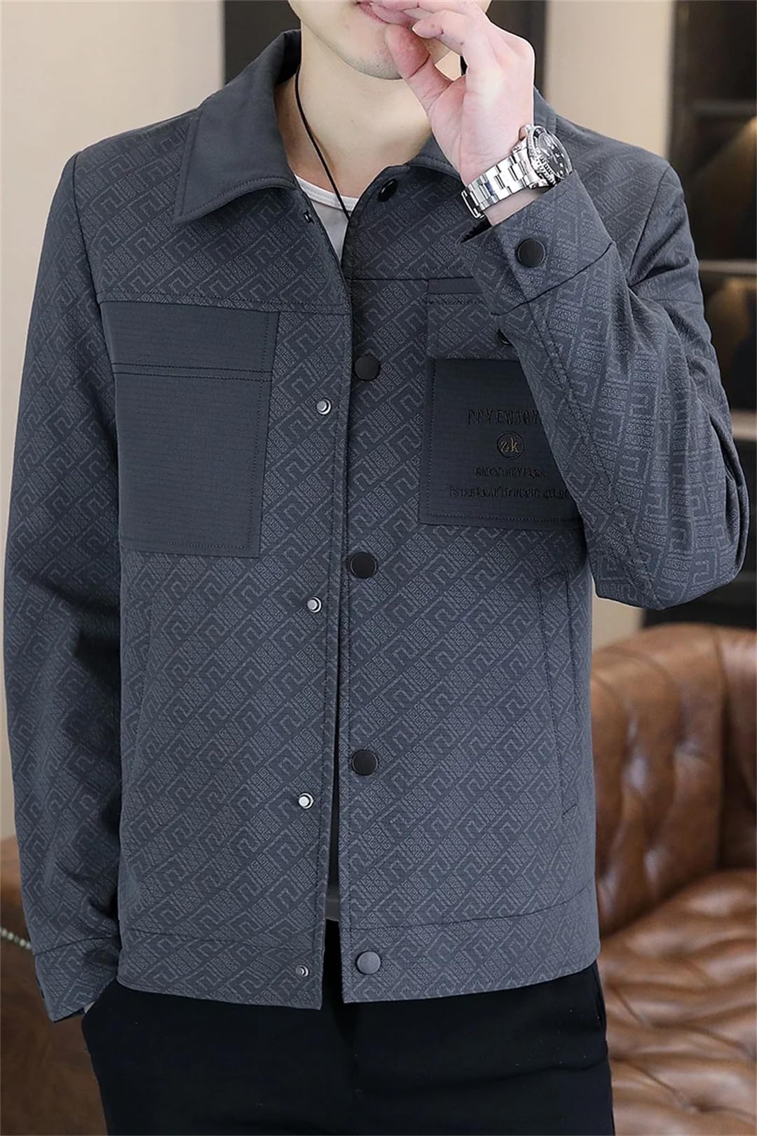 Męska kurtka z długim rękawem klapa biznesowa odzież wierzchnia slim fit towarzyska streetwear wiatrówka kurtka