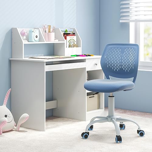 Miniatura 8 de HONEY JOY Silla de escritorio para niños, silla de estudio para niños con altura ajustable, respaldo bajo, silla giratoria de malla rodante, silla