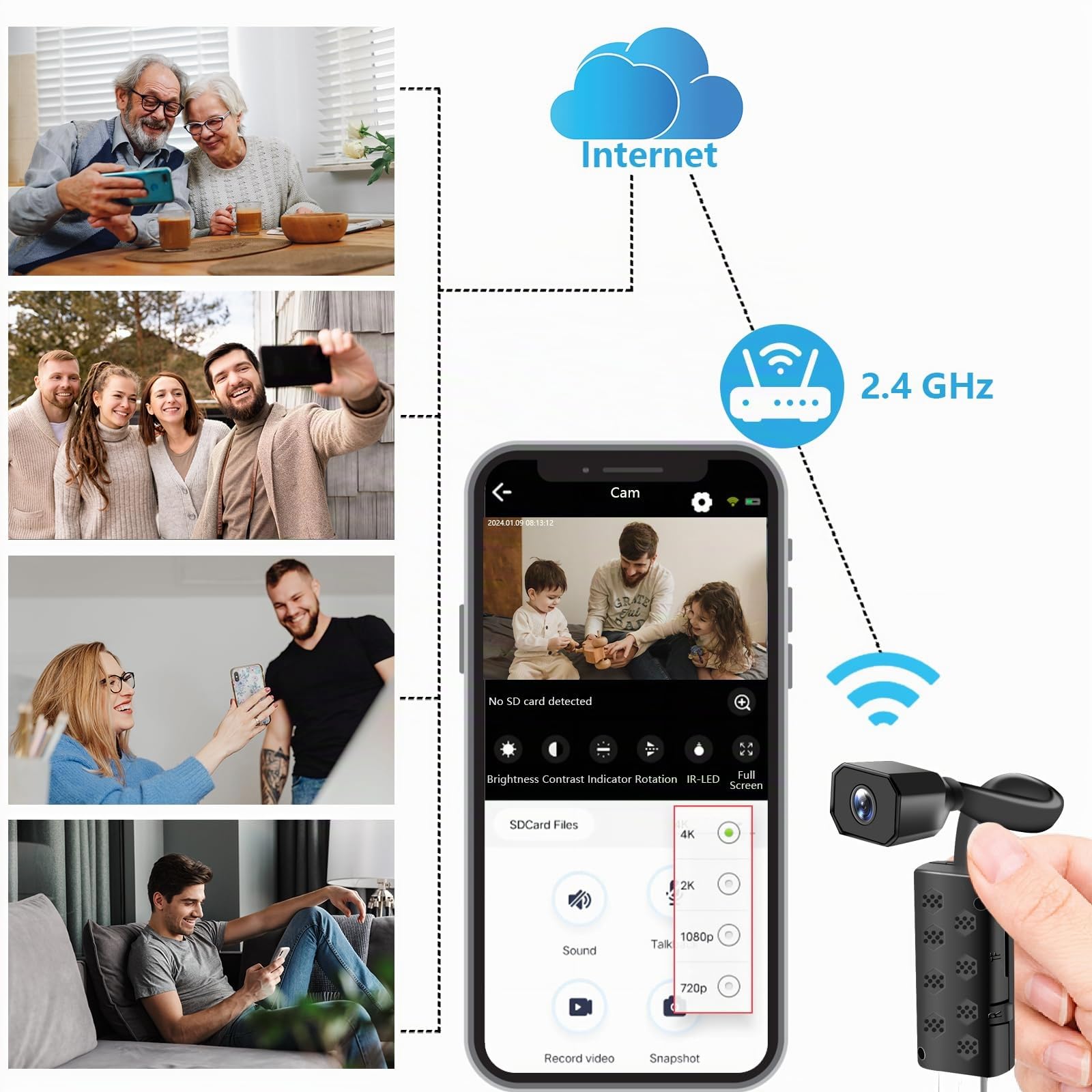 Caméra Espion Mini 4K WiFi sans Fil, Vision Nocturne & Détection Mouvement