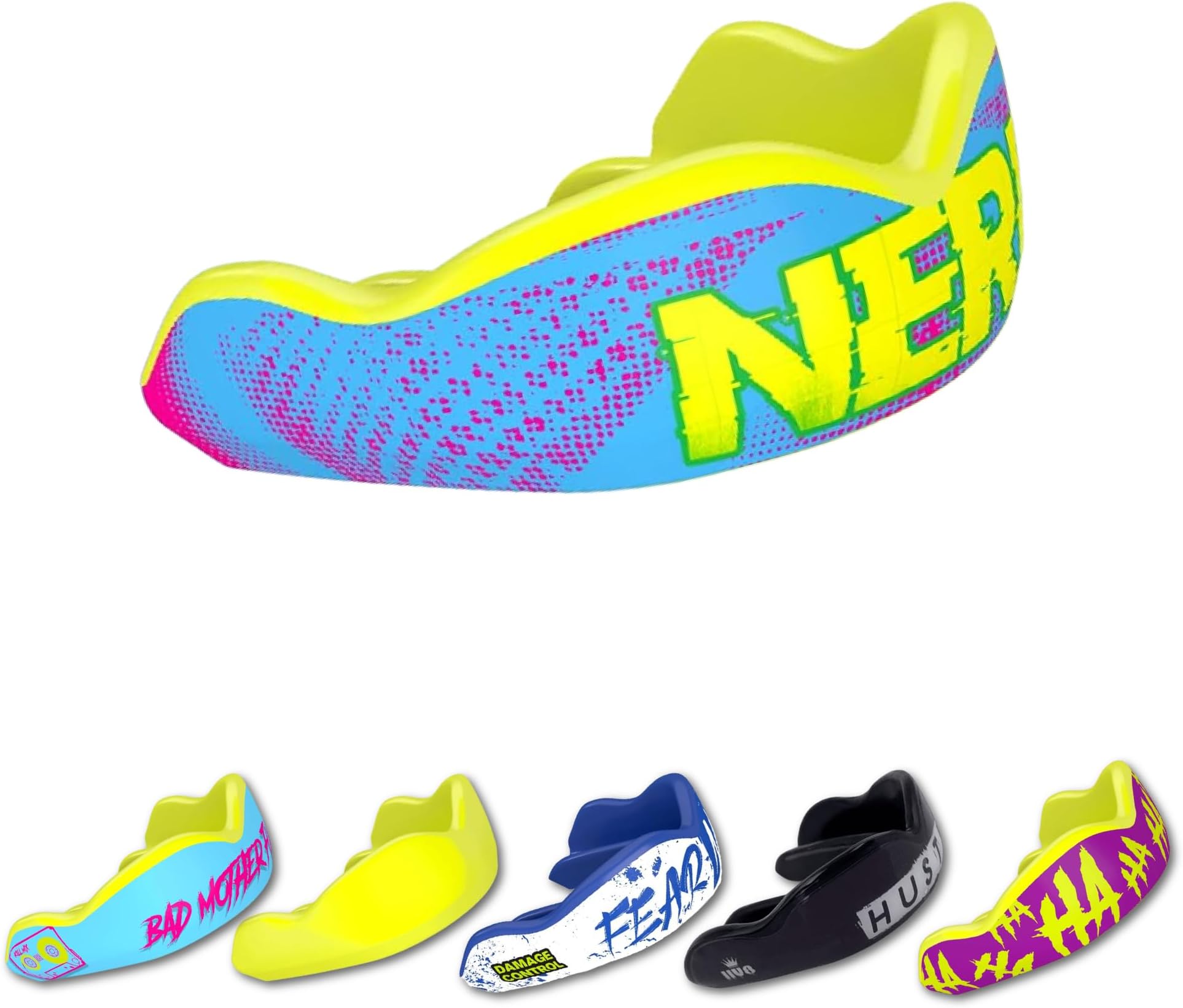 DAMAGE CONTROL High-Impact Mouth Guard – Sports Mouthguard for Boxing, Football, Hockey, Lacrosse & Basketball, Protects Teeth & Jaw, Protective Mouthpiece for Adults & Youth (Adult, Nerd)