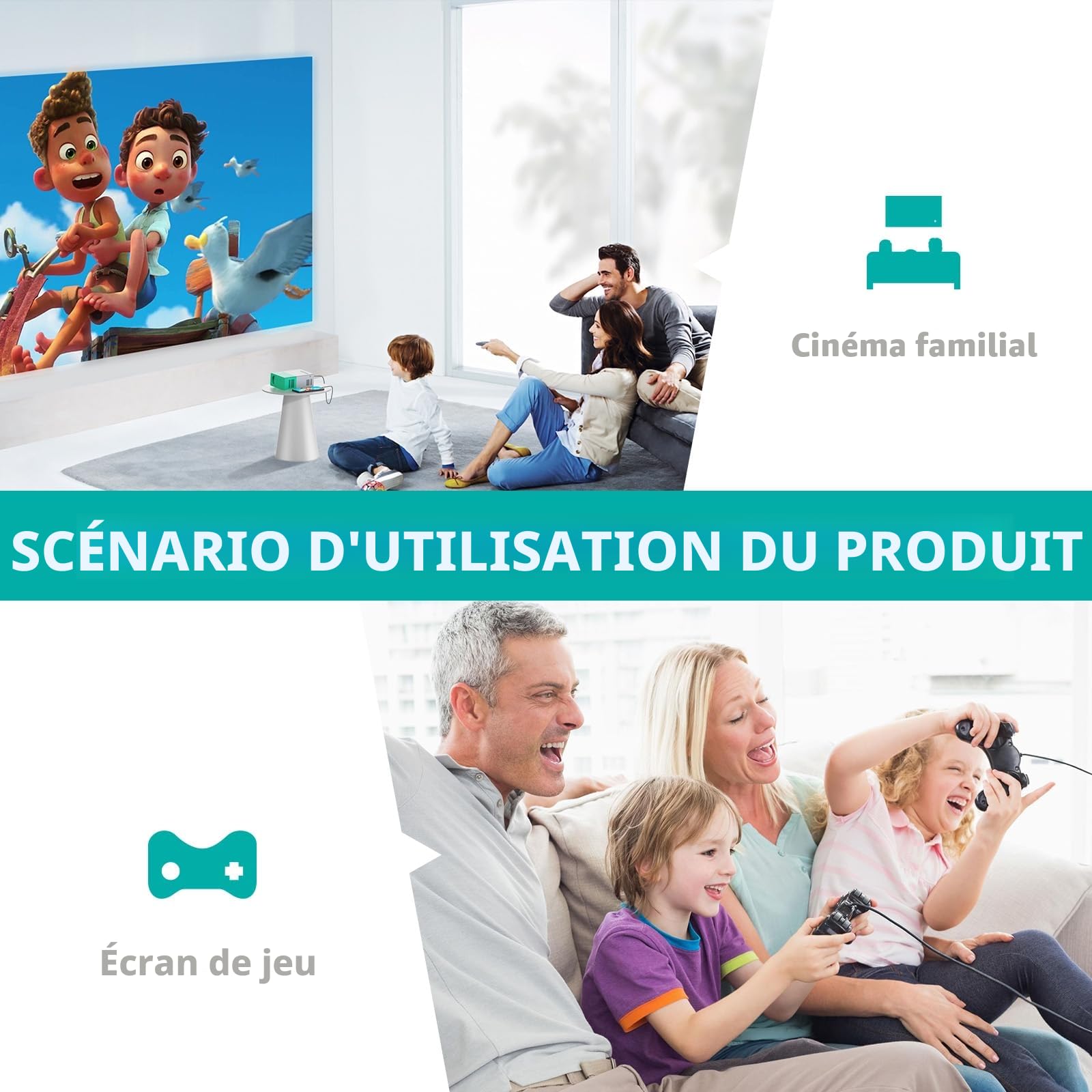 Projecteur Portable, Mini projecteur Cinéma, Projecteur Vidéo pour Le Cinéma à Domicile avec de Multiples Interfaces et Télécommande (YG300Plus)
