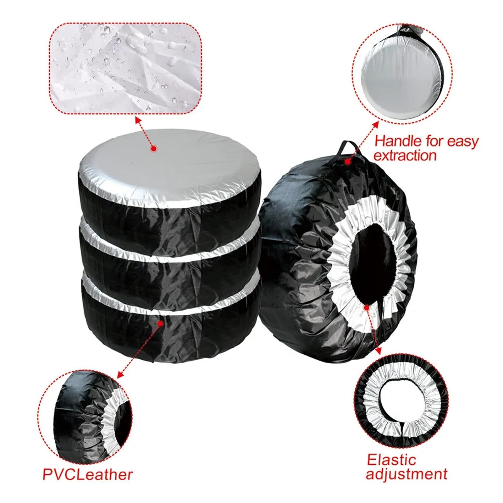 Auto-Ersatzreifenabdeckungen, 4 Stück, 33–48,3 cm, 48,3–58,4 cm, Reifenabdeckung, Auto-Ersatzreifenabdeckung, Aufbewahrungstaschen, Tragetasche, Polyester-Reifenkappen, Reifenabdeckungen (4 Stück 48,3