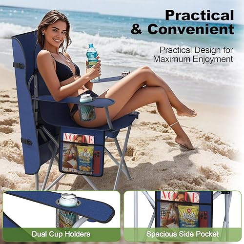 Miniatura 7 de Silla de camping portátil con dosel, silla plegable con toldo, silla Oxford 600D duradera para camping, playa, picnic, pesca y deportes