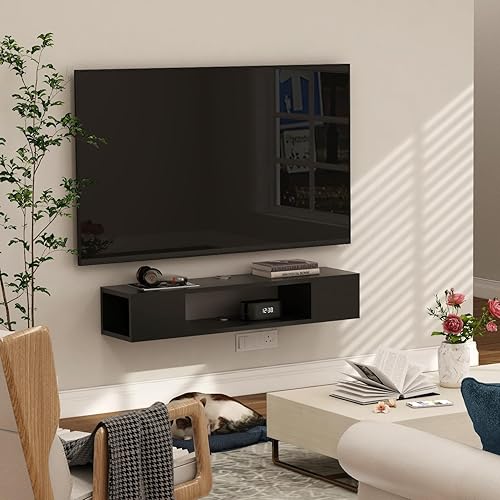 Miniatura 9 de GHC Soporte de TV flotante, centro de entretenimiento montado en la pared y estante de gabinete, consola de TV con almacenamiento, consola