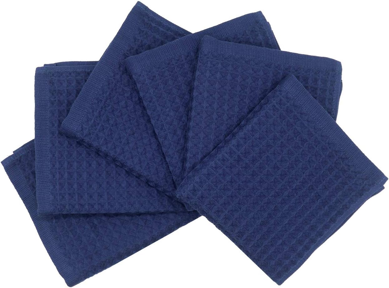 100% Natural Cotton Classic Waffle Weave Dish Cloths, Soft Ultra Absorbent Bath Hand FaceTowel, Fast Drying Lightweight Washcloth, Set of 6 (Navy Blue) - Image 2