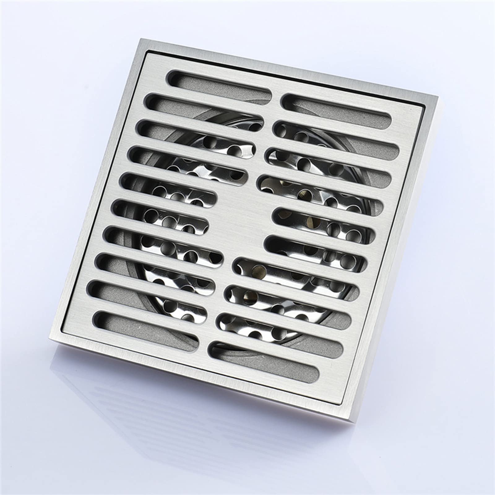 Drain de Douche carré Drain de Sol de Douche de 4 Pouces avec Grille Couvercle Amovible Drain de Sol déodorant en Laiton Massif brossé