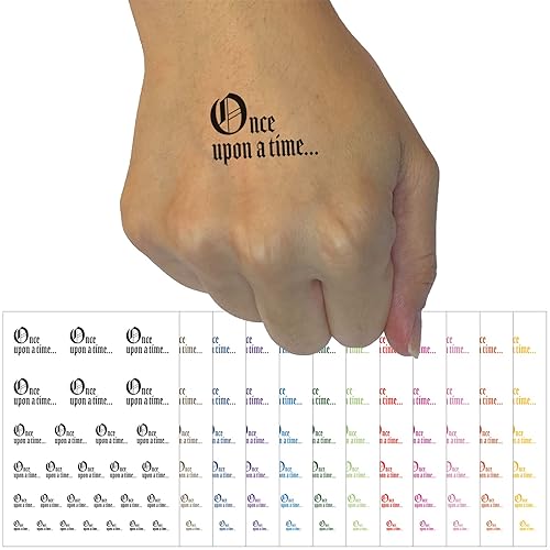 Once Upon a Time Fairy Tale Wedding Old Timey Text - Colección de arte corporal falso resistente al agua color rosa intenso una hoja