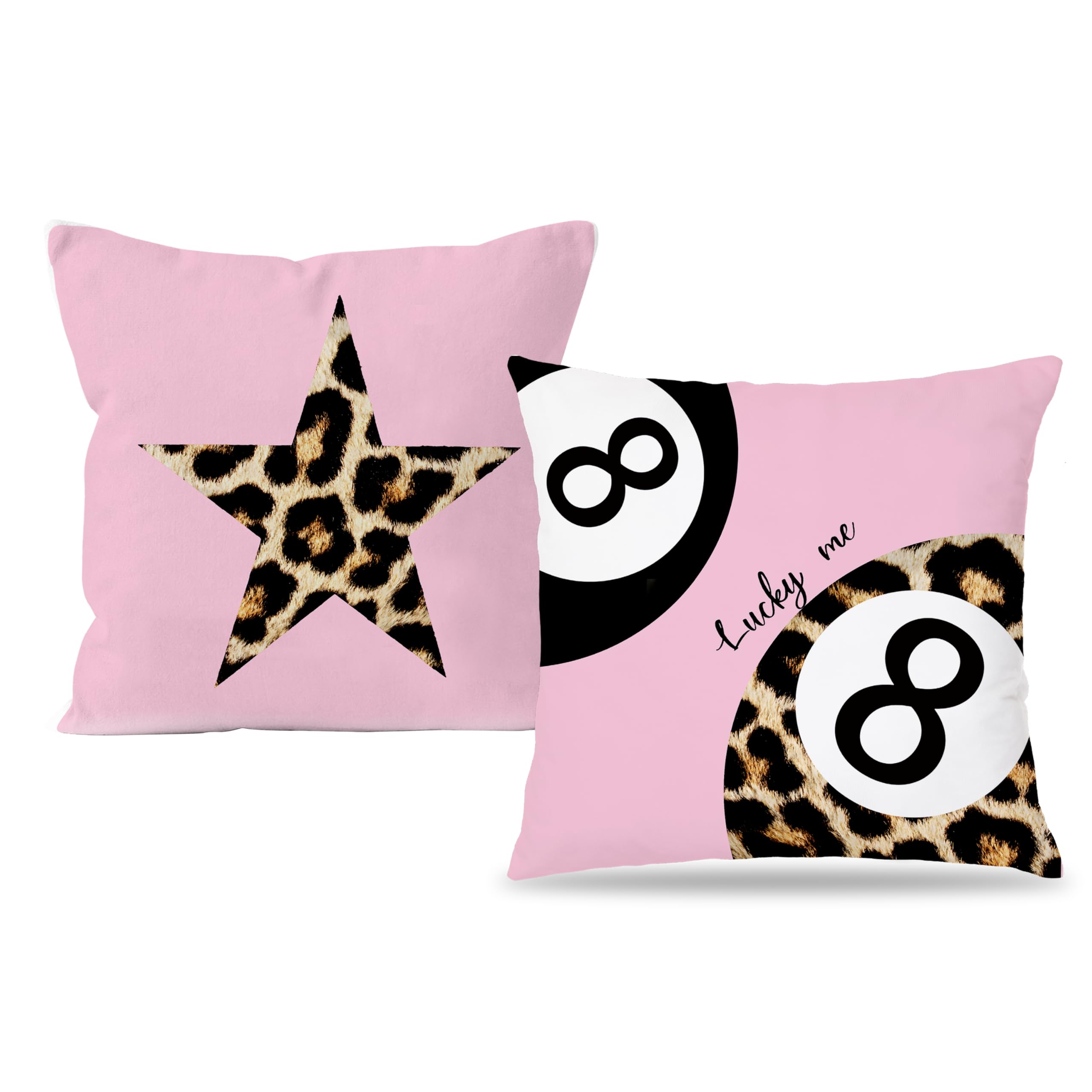 BUJSP Pink Trendy Cheetah Leopard Print Room Decor Pillow Covers 18x18 Preppy Cheetah Print Star Lucky 8 Ball