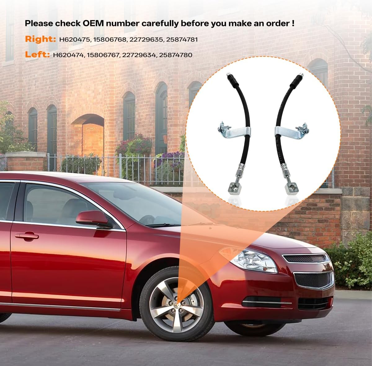 H620475 & H620474 Front Right & Left Side Brake Hydraulic Hoses Compatible with 2004-2012 Chevy Malibu & 2005-2010 Pontiac G6 G8 & 2007-2009 Saturn Aura