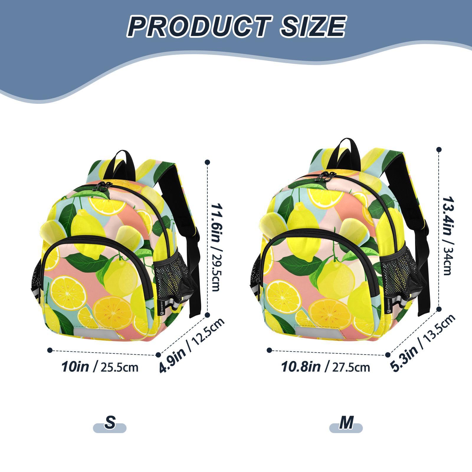 Lemon Slice Foliage Pastel Toddler Harness Backpack for Boys Girls 3-6 Years Kids Backpack with Anti Lost Safety Leash Baby Harness Bookbag for Walking Preschool Travel