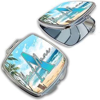 Bleu Reign Compact Personalized Pocket Mirror Custom Name Nature Inspired Pattern Design Serene Beach