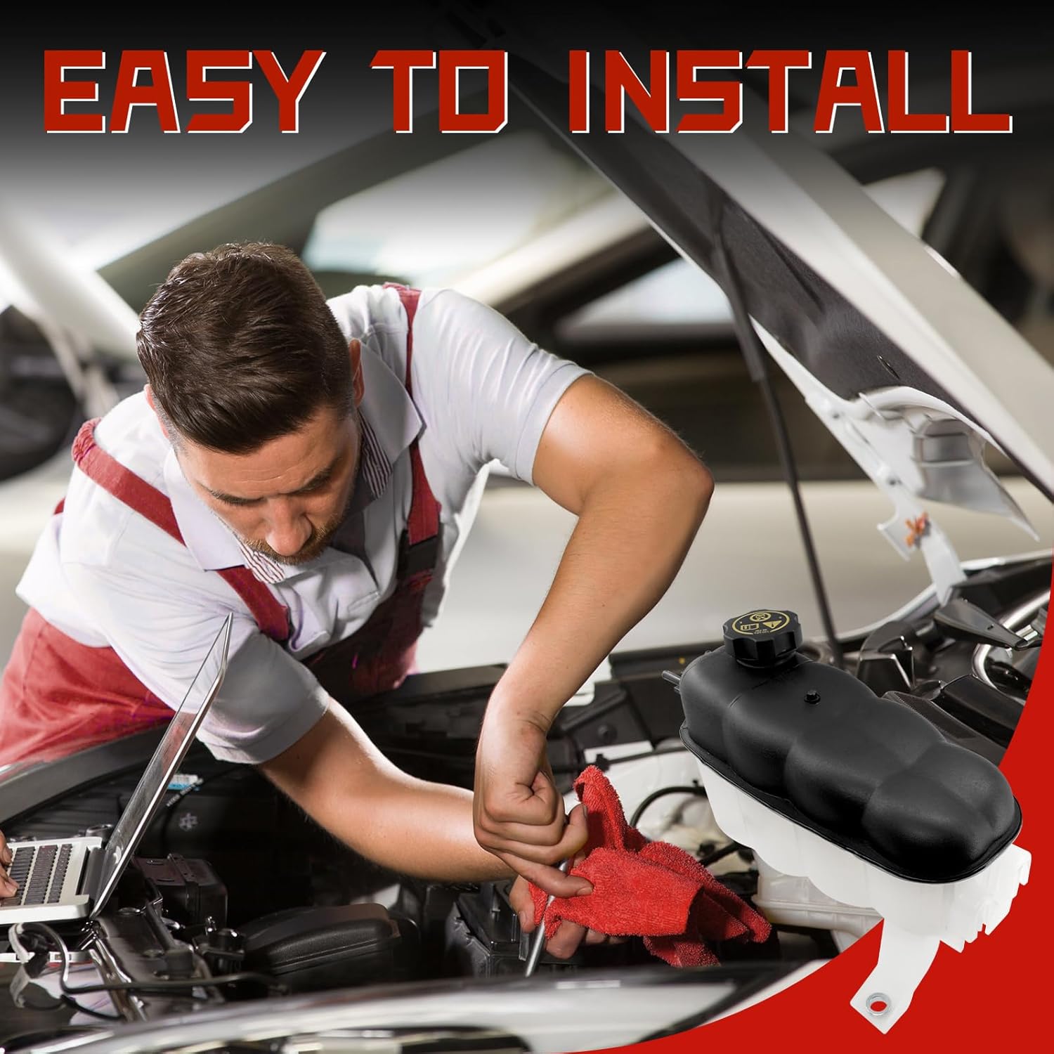 Coolant Expansion Reservoir Tank with Cap, Compatible with 2014-2019 Chevy Silverado 1500, 2015-2020 Tahoe & 2014-2019 GMC Sierra 1500, 2015-2020 Yukon & 2015-2020 Cadillac Escalade, Replace# 22856231