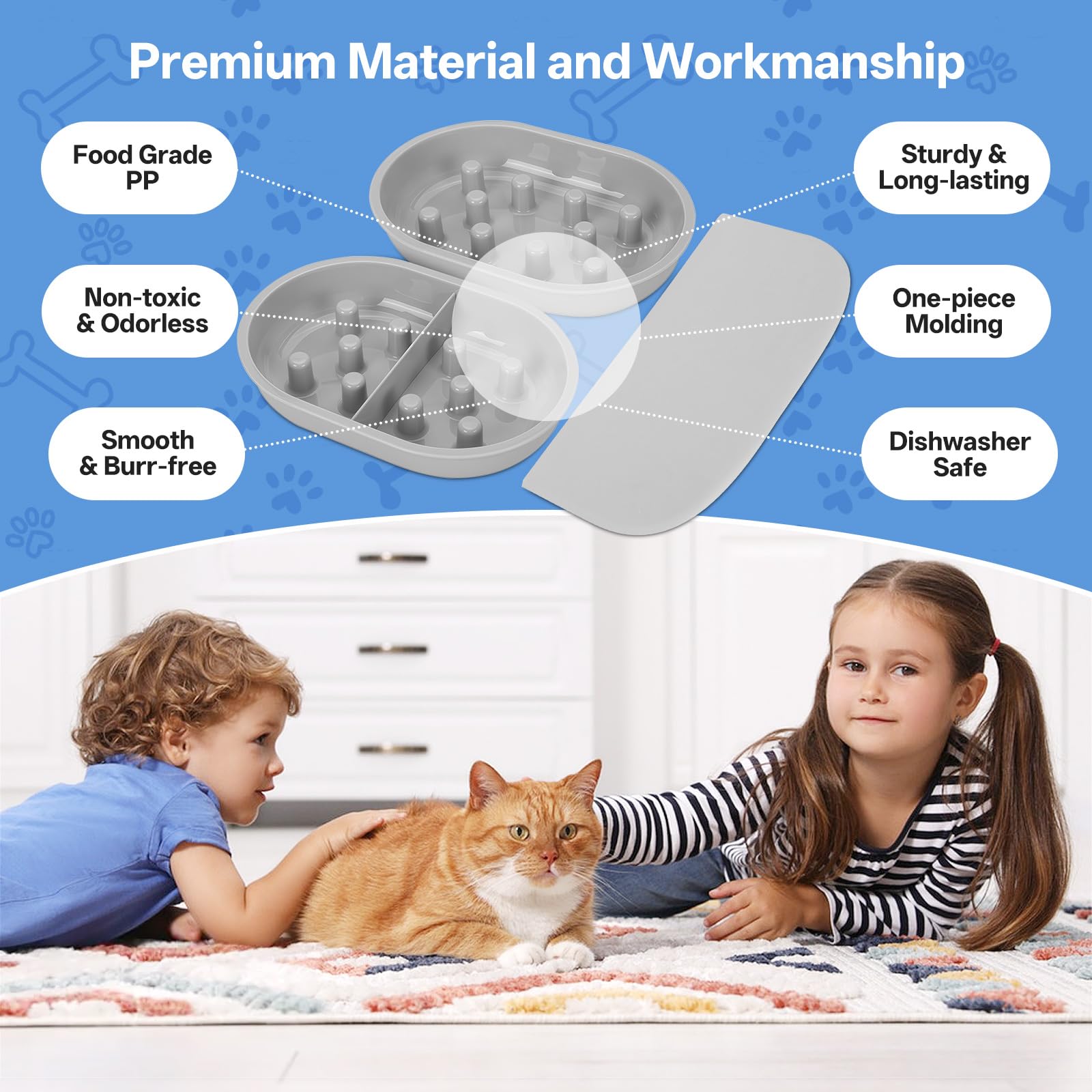 Lot de Tapis et Gamelle Anti Glouton Chat pour Sure Feed Alimentateur Automatique, 1 Bol Simple, 1 Bol Double, 1 Tapis, Promouvoir Une Alimentation Saine, Antidérapant, Facile à Nettoyer