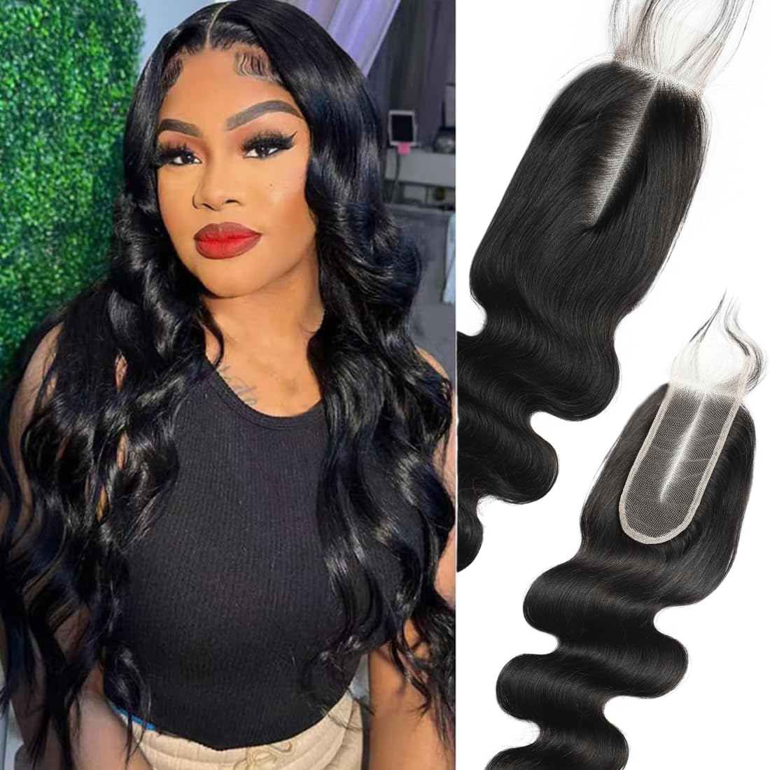 2x6 Human Hair HD Transparent Lace Closure Body Wave Skinlike 20inch 100% Virgin 2x6 Human Hair Middle Part Kim K Closure Brazilian 2x6 Body Wave HD