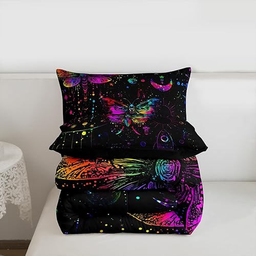 Miniatura 7 de Erosebridal Juego de ropa de cama bohemio para niños, tamaño individual, juego de edredón de calavera gótica para niñas y mujeres, decoración de