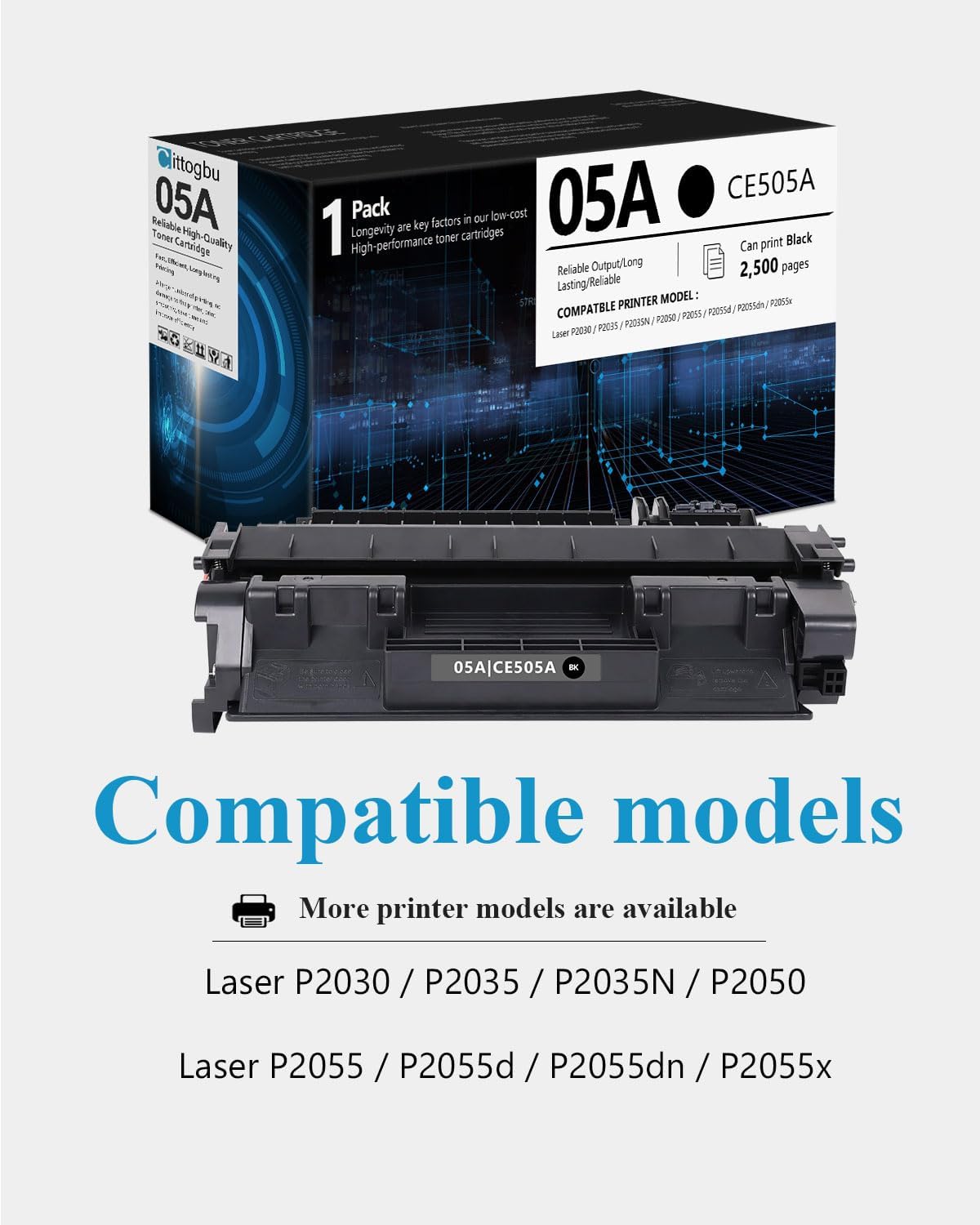 1 Pack 05A Toner Cartridge Compatible with 05A CE505A Black Toner Cartridge Replacement for HP Laser P2030 P2035 P2035N P2050 P2055 P2055d P2055dn P2055x Printers