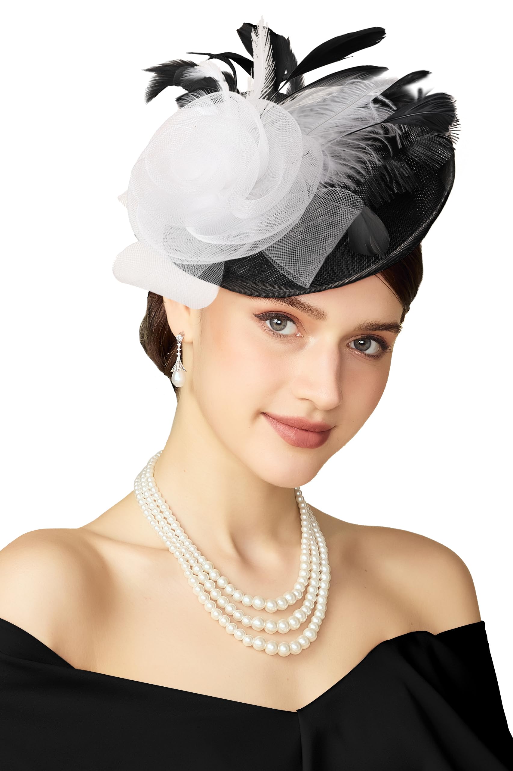 Fascinators Hats for Women - Tea Party Kentucky Fascinator Derby Pillbox Hat Mesh Feathers Headband with Hair Clip