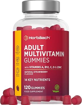 Multivitamin Gummies for Adults | 120 Count | Strawberry Flavoured | 14 Key A-Z Nutrients | with Vitamin A, B12, C, D, and Zinc | Vegan | By Horbaach