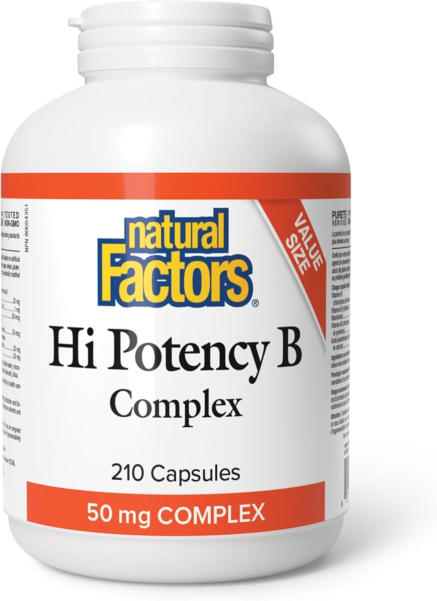 Natural Factors Vitamin B Complex 50 mg, VALUE SIZE, 210 Capsules, Enhances Energy Levels, Full Spectrum B Vitamin, Proudly Canadian