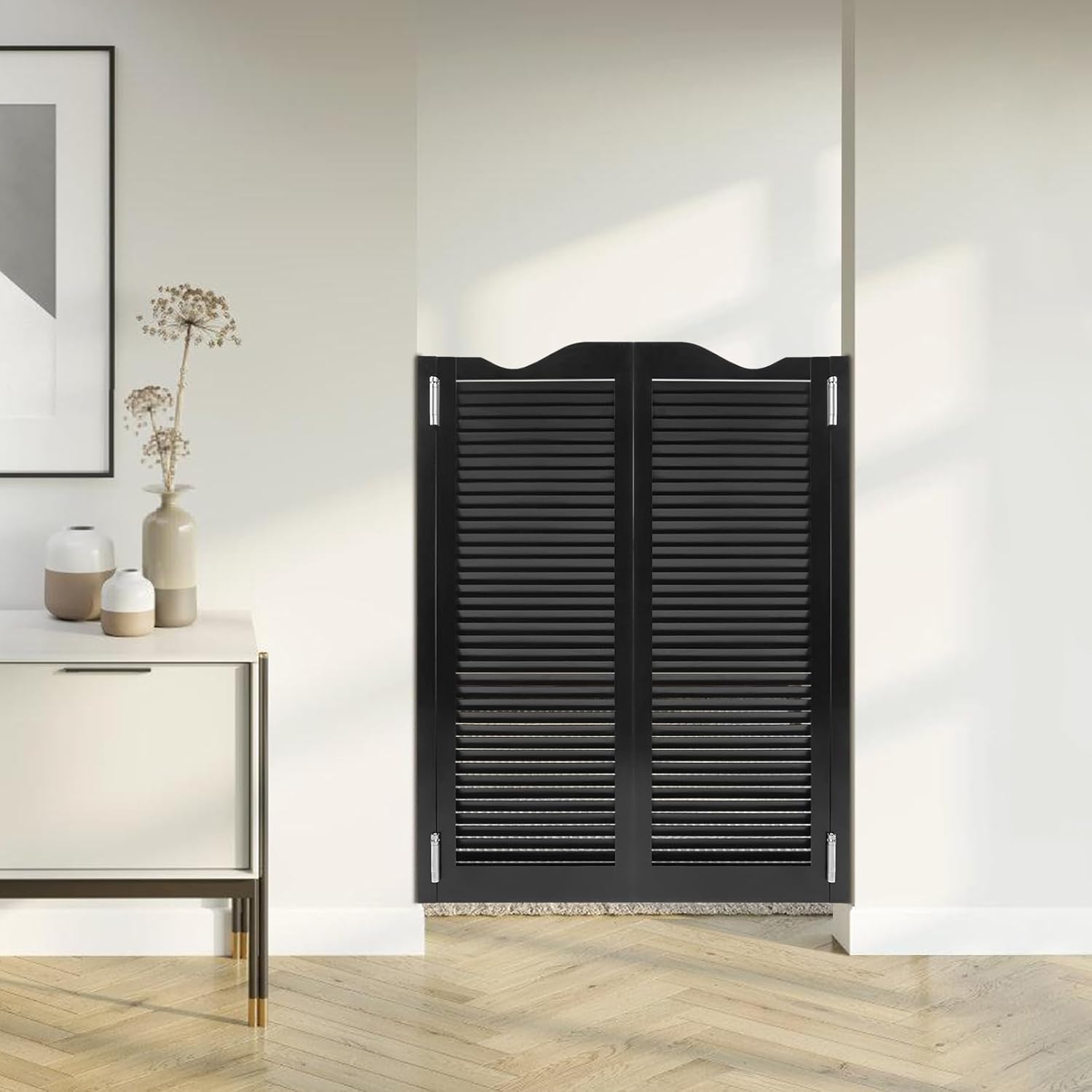 Saloon Doors Swinging, 35.43" X 47.24" Wood Cafe Door with Hinges Wood Heavy Duty Swinging Half Door for Doorway Bar Kitchen Decor Bifold Barn Doors - Black