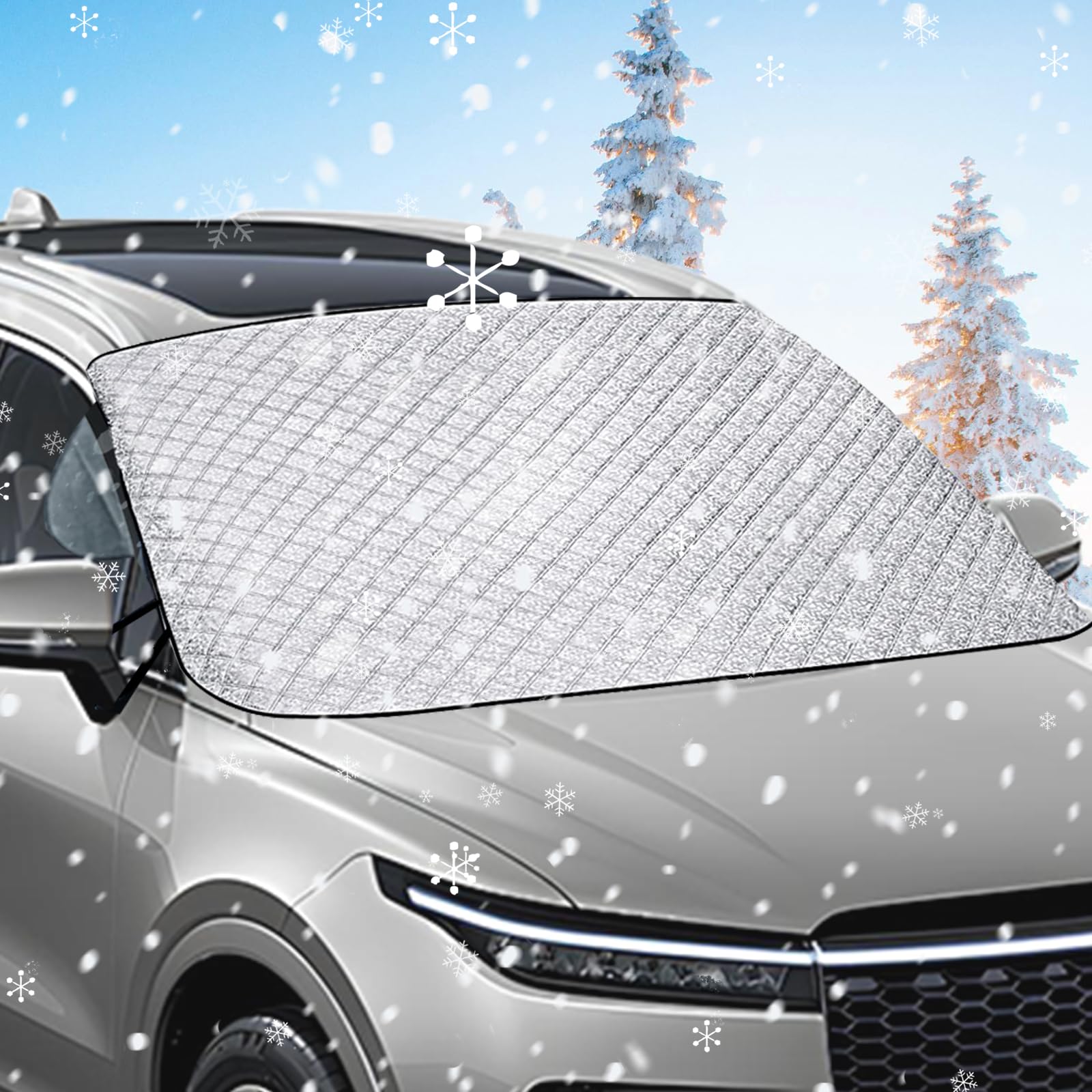Couverture Pare Brise Avant Voiture,Protege Pare Brise Givre,Protection pare brise hiver,Bâche voiture Anti Neige Anti Glace UV Soleil Protection Repliable Universelle pour Voiture SUV(177 x141x109cm)