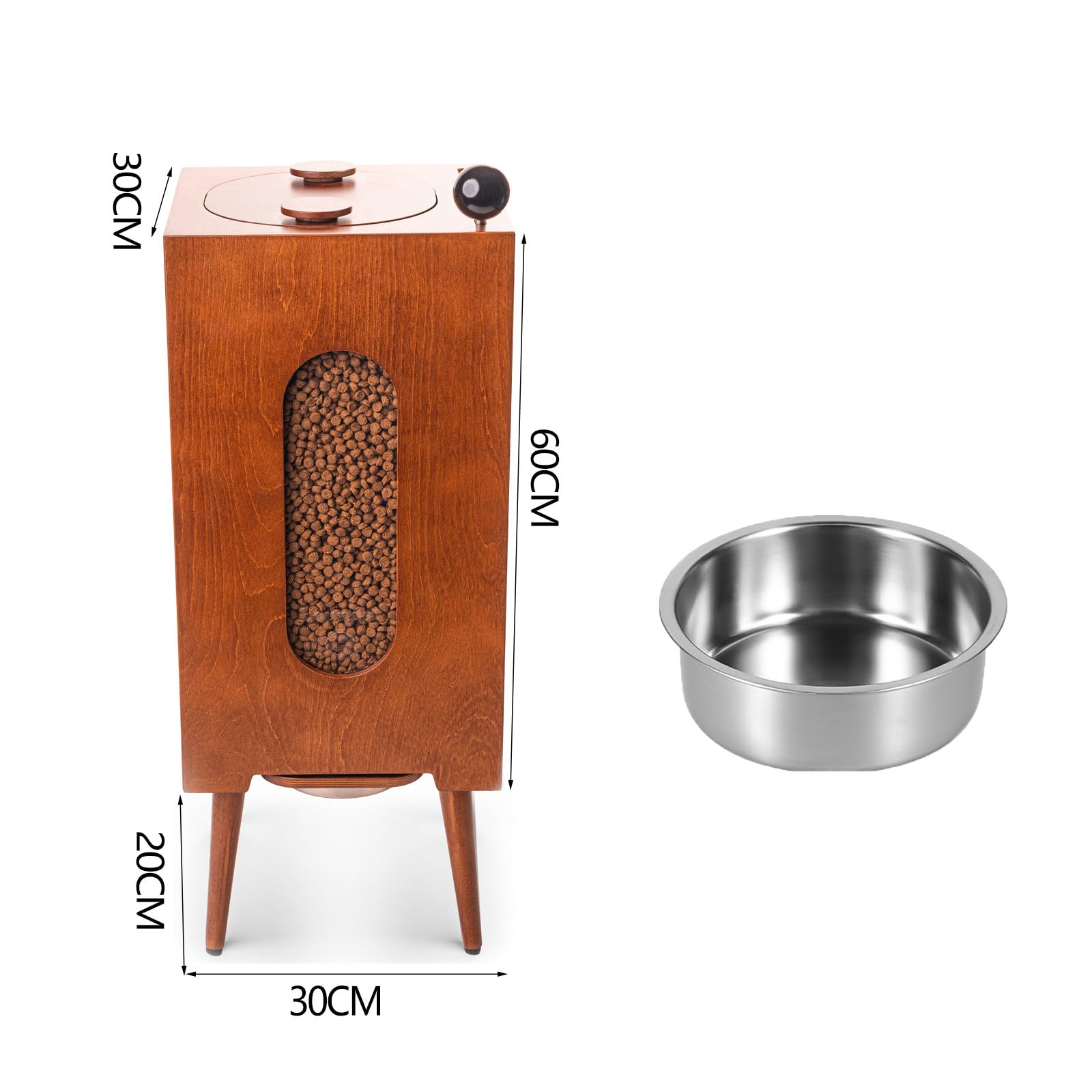 Comedero elevado de madera para mascotas con cuenco de acero inoxidable, cómoda estación de alimentación para perros, puede almacenar 10 kg de comida, mesa de comedor para mascotas