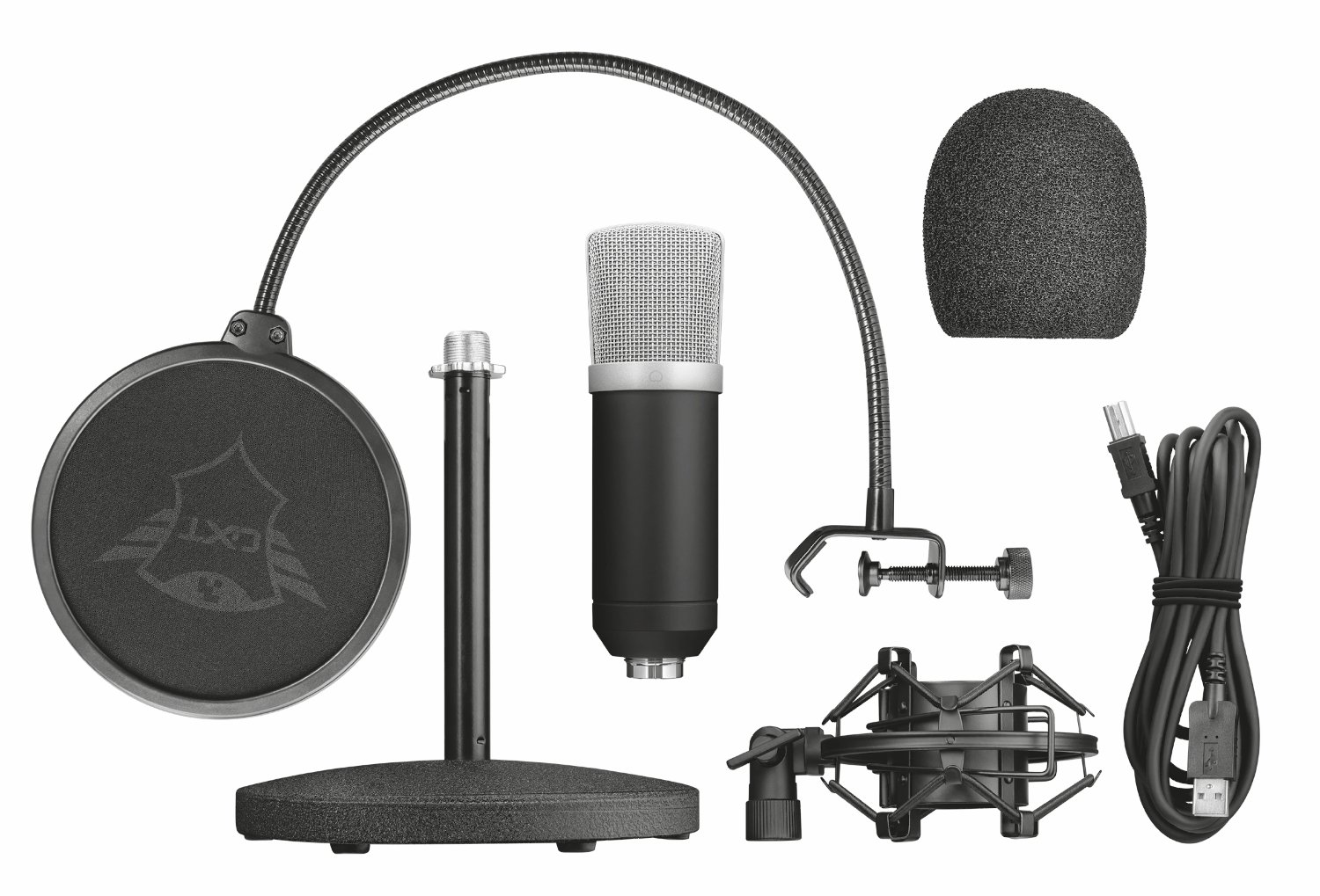 Trust Gaming GXT 252 Emita Microphone, Gamer Micro en Valisette, avec Directivité Cardioïde, USB Microphone pour PC, Ordinateur, PS4, PS5, Podcasts, Vlogs, Streaming, Youtube, Twitch - Noir