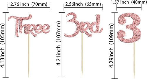 Miniatura 2 de Paquete de 24 adornos para cupcakes con purpurina para tercer cumpleaños para baby shower, fiesta de tercer cumpleaños, suministros de decoración de