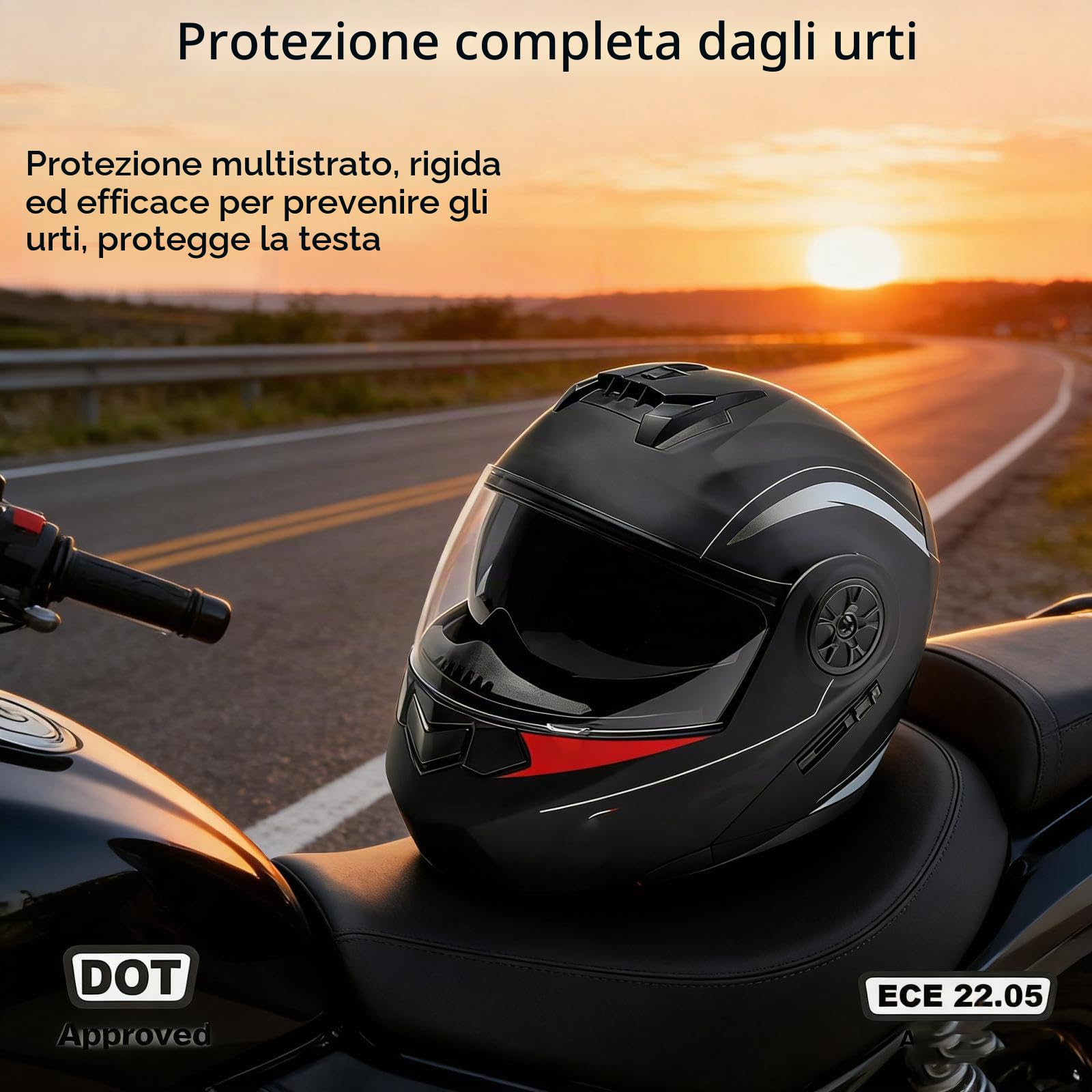 Casco da Modulare Bluetooth Motociclista Integrato con Doppia Visiera Antinebbia, Approvato ECE Casco Anti-riflesso Apribile per Motocross per Uomini E Donne Adulti,55-62CM