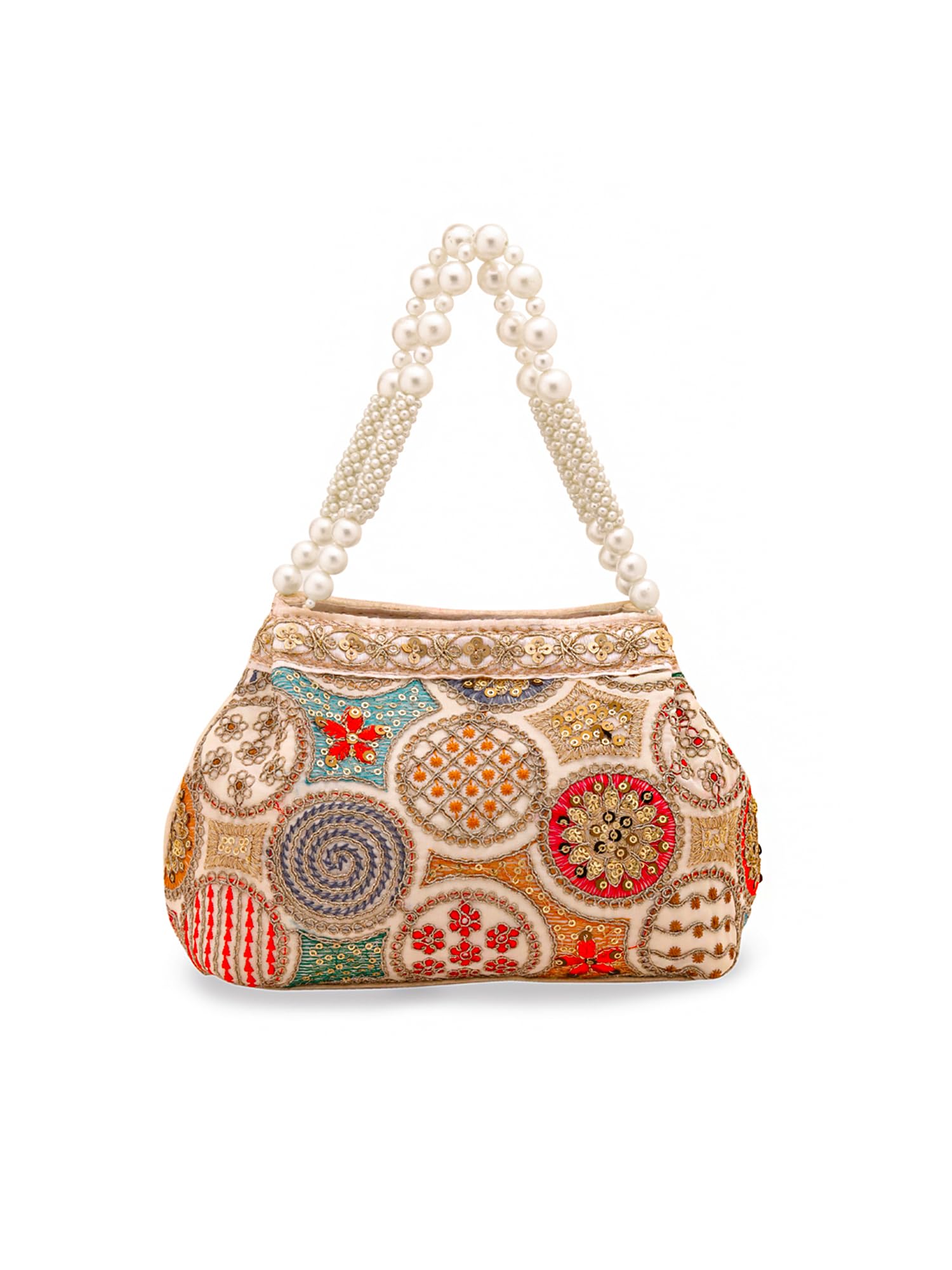 Potli Bags for Ladies for Wedding | Traditional Potli Handbags for Women | Pearl Beaded Wristlet Handmade Embroidery Worked Potli Bag | Ideal for Parties Weddings or Traditional Events