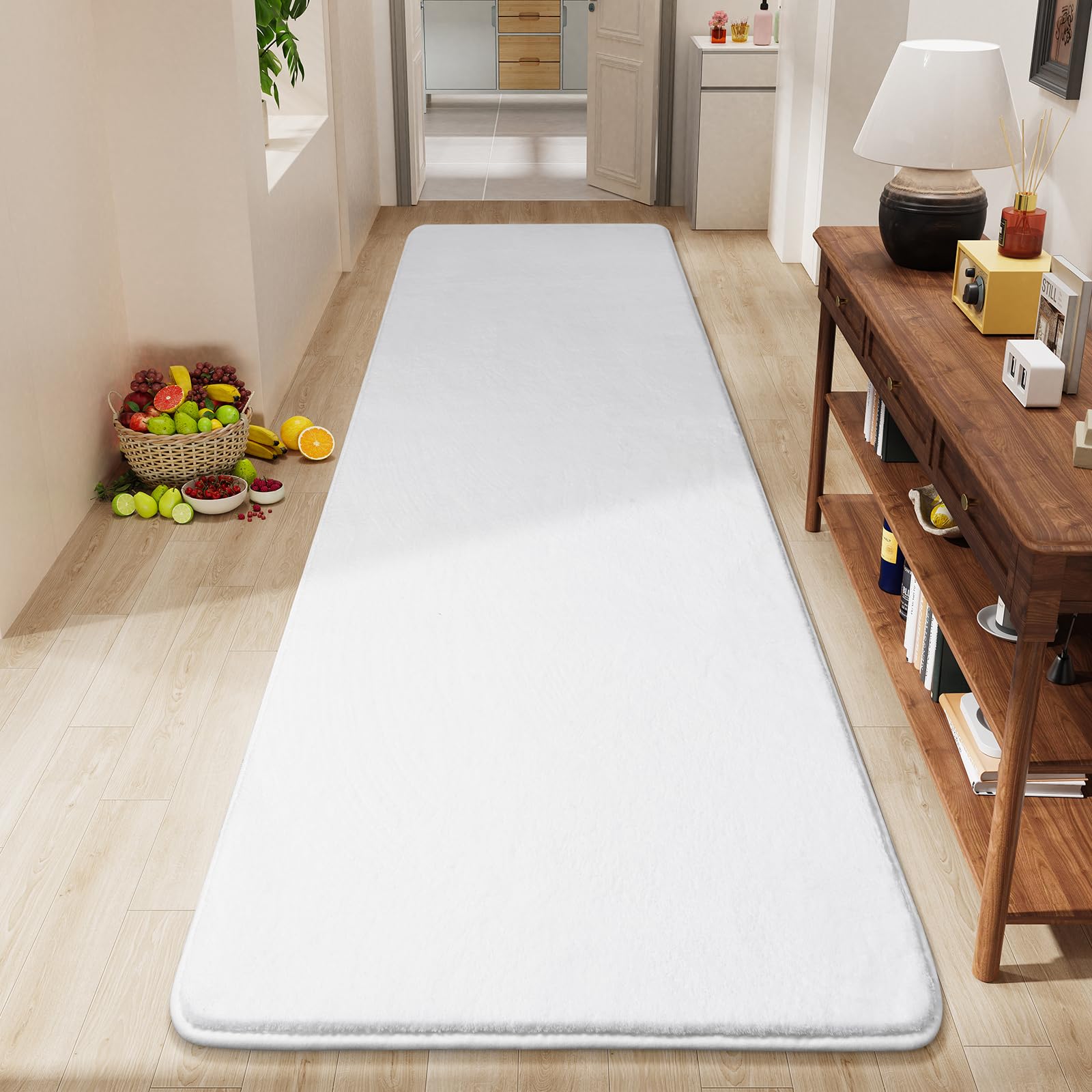 Amearea Modern Soft Hallway Runner Rug, 2x8 Feet Area Rug Runners for Hallways, Washable Runner Rugs, Non Slip Memory Foam Rug White Runner Rugs