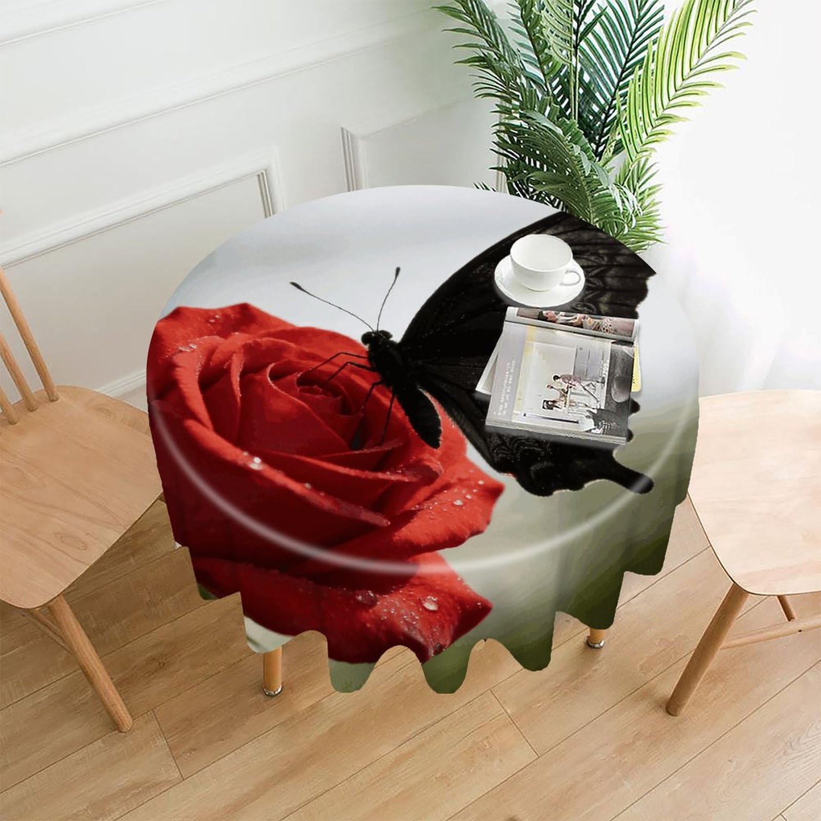 VstaDank Black Butterfly Tablecloth Easy to Clean Polyester Round Table Cover Washable Round Table Cloth Wrinkle-Free Circle Decoration Tablecloth for Kitchen Dining Room 60"