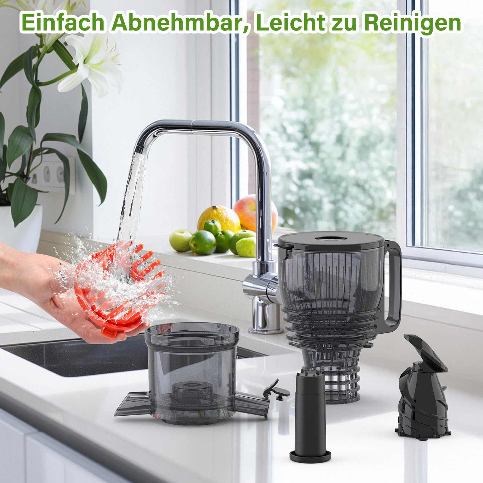 OMMO Extracteur de Jus 300W, Goulotte 148 mm, Machine à Jus électrique, 2 Tasses PC, Sans BPA, Noir