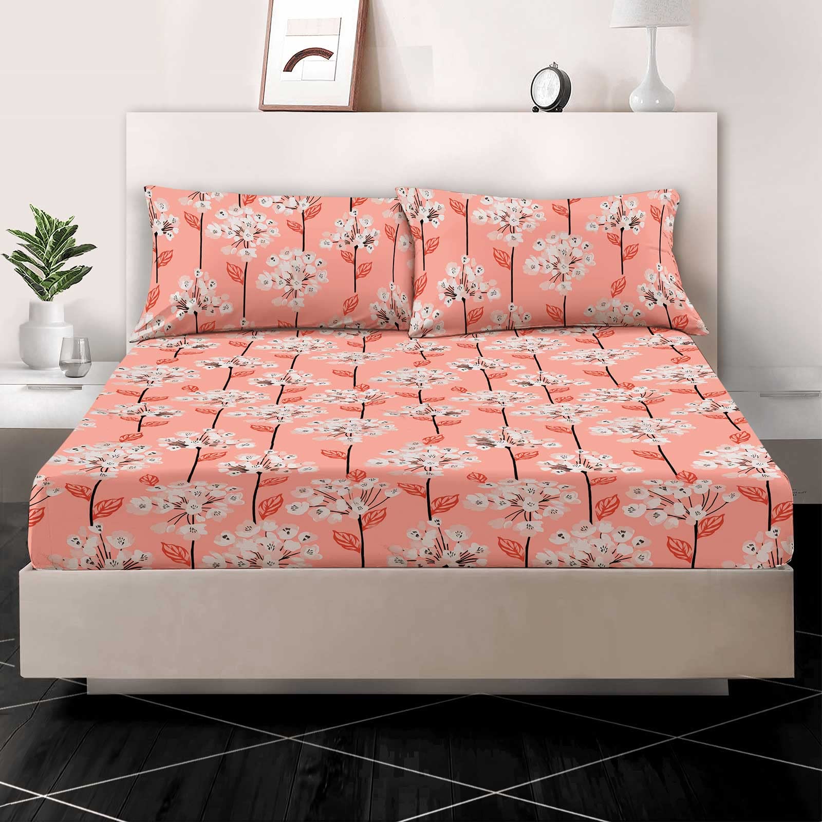 EverSoft Bedding 100% Egyptian Cotton Printed Fitted Sheet Single Size 400 Thread Count Print Single Bed Sheets for Single Mattress Floral 30cm Bedding Single Bed Cover – Single Size