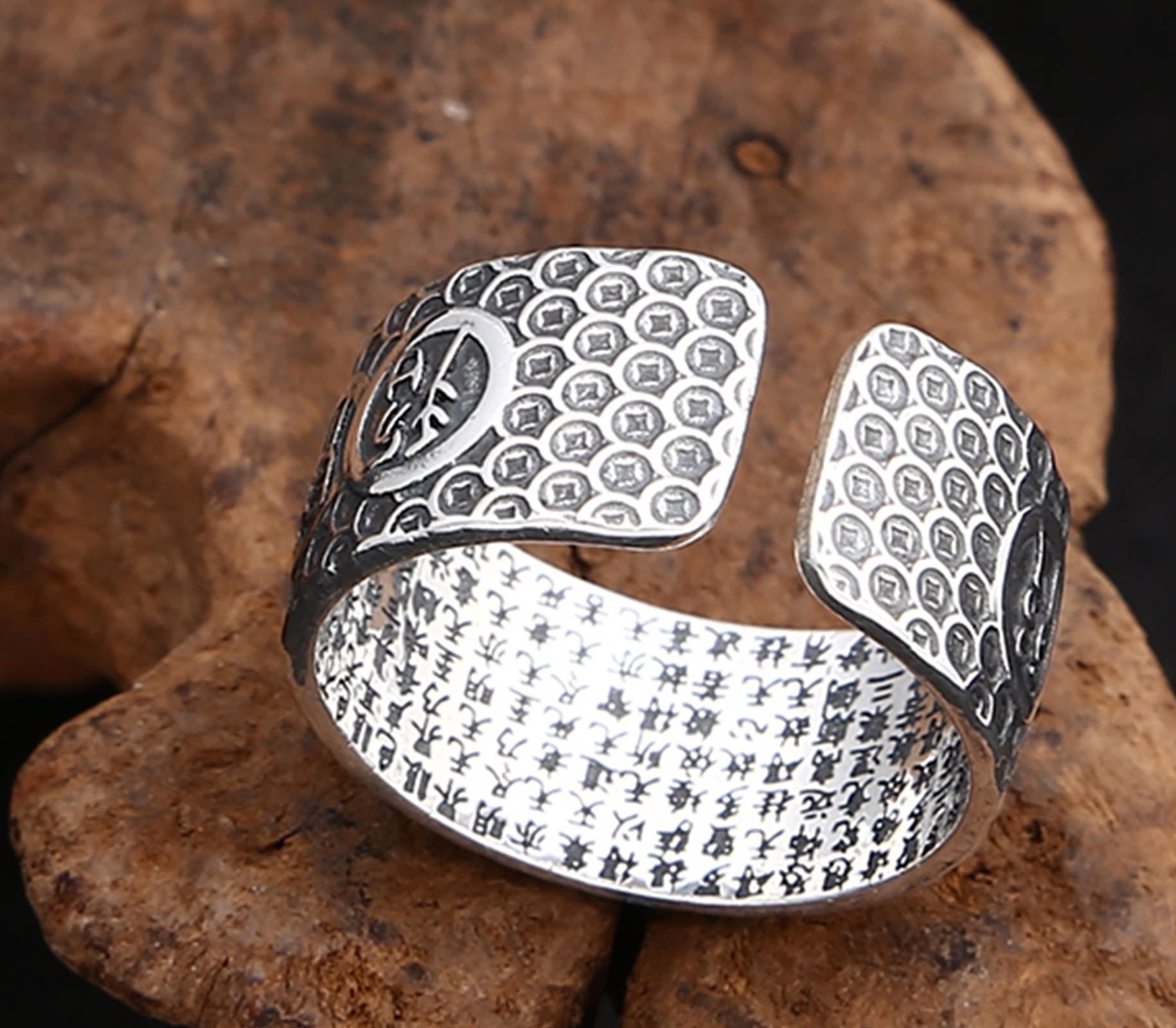 Anillo de plata de ley S925 para hombre, con grabado Pixiu chino Sutra, anillo de compromiso, anillos de amistad, punk rock, plata de ley 925, personalizable