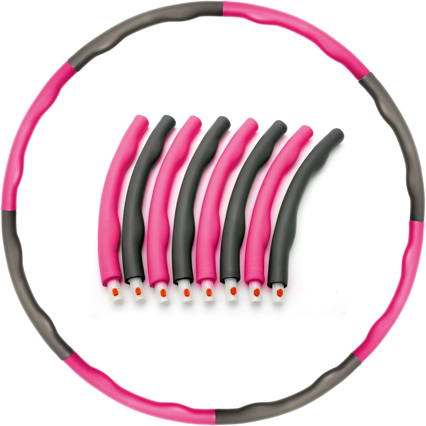 CampTeck 8 Sections Weighted Hula Hoop Foam Padded Fitness Exercise Hula Hoop - Pink / Grey