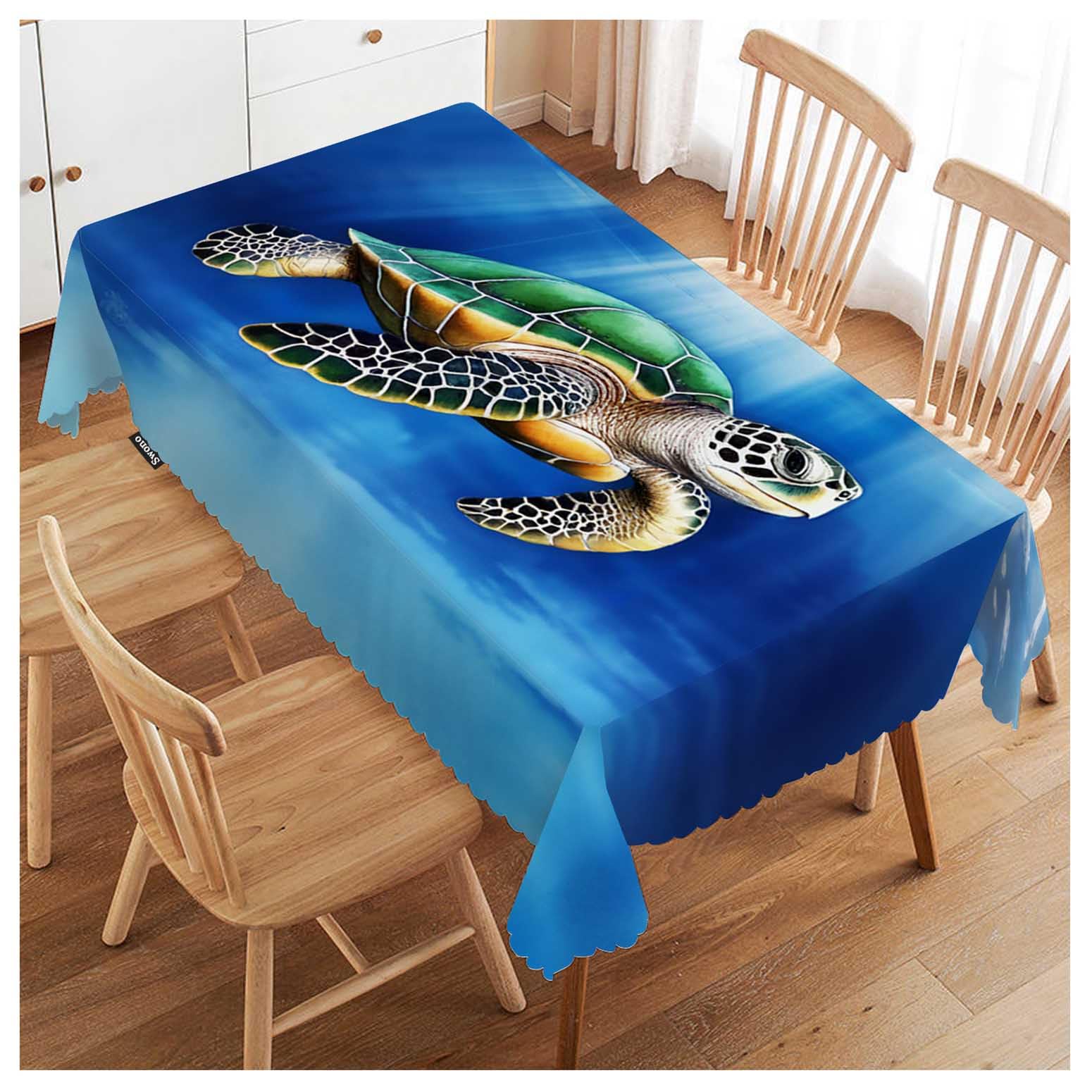 Sea Turtle Table Cloth Rectangle Tables Blue Ocean Sea Turtle with Light Rays Kitchen Table Cover Oblong 52"X70" Tablecloth for Dining Table Buffet Parties Patio and Camping