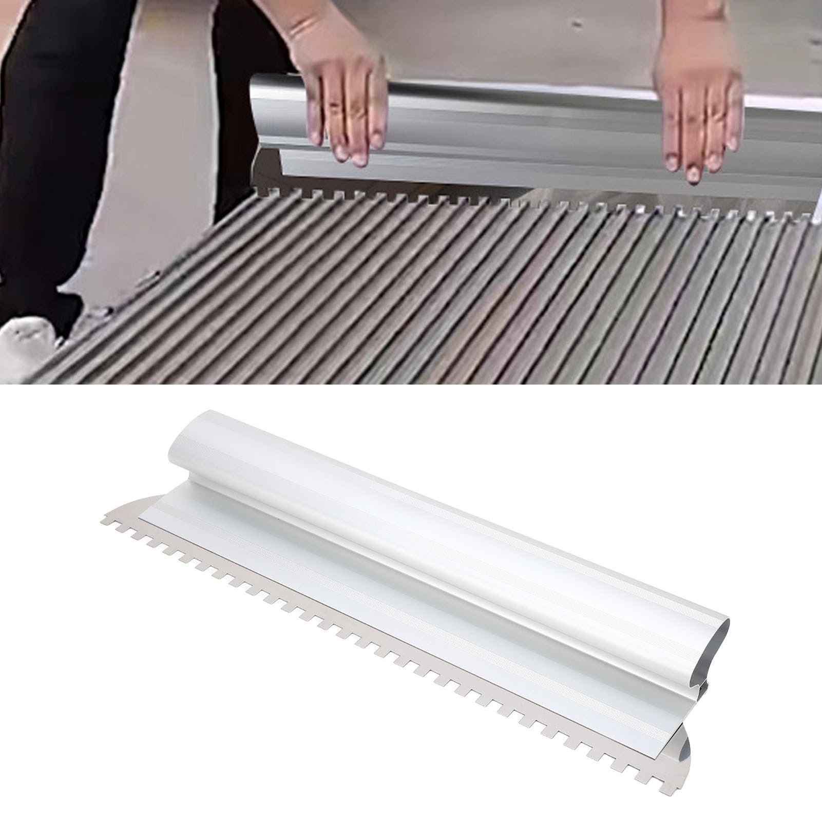 Herramienta de Enyesado de Acero Inoxidable de Aleación de Aluminio para Albañil Paleta de Muesca Cuadrada con Diseño de Deflector de Enyesado de área Grande (24 pulgadas)