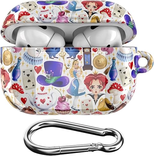 Cavka Funda compatible con Airpods Pro y Pro 2 Airpods 3-2-1 Gen Wonderland de plástico, impresión protectora, clip de bloqueo portátil, lindo