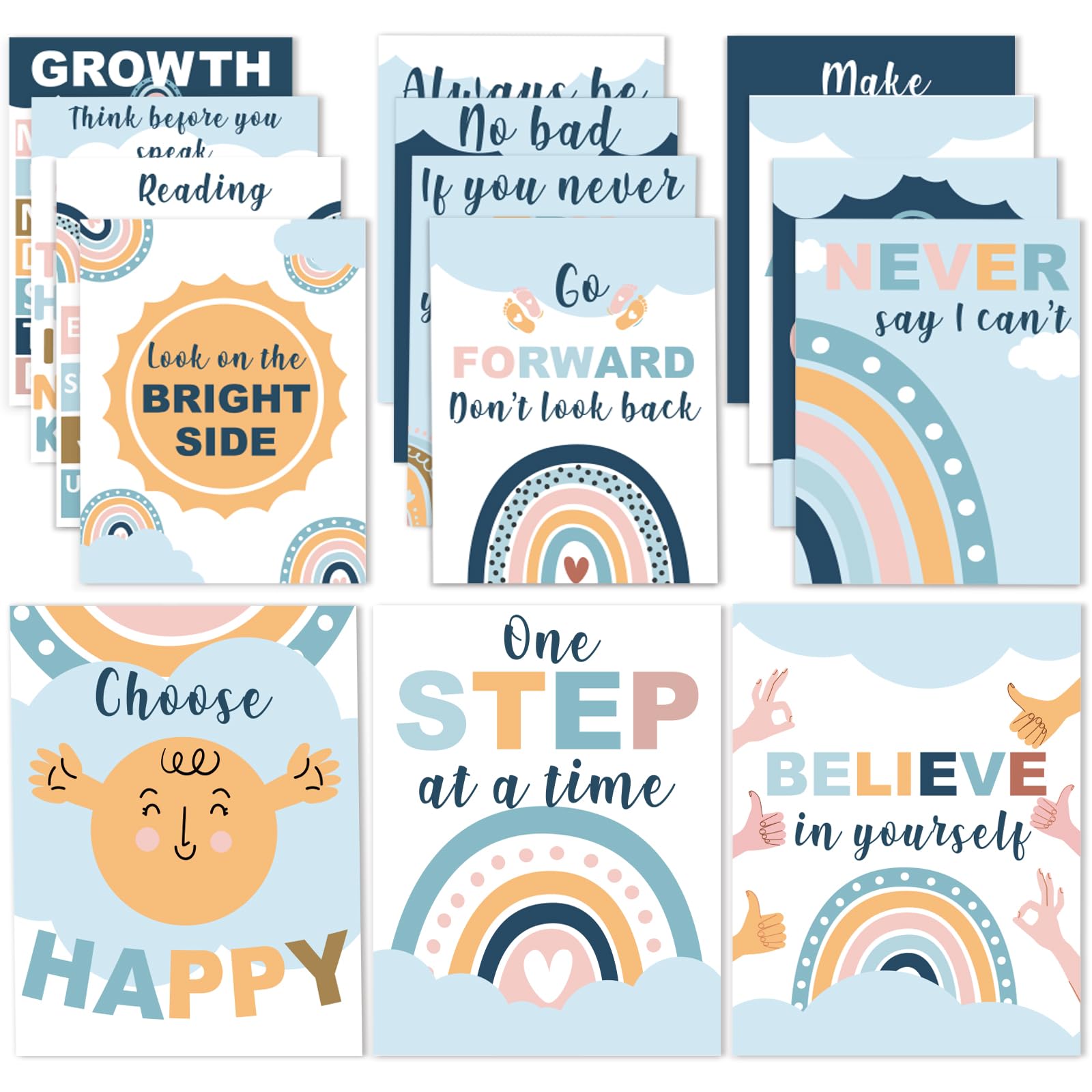 EggSun 15pcs Motivational Posters for Growth Mindset Classroom Decorations with Inspirational Quotes, Inspirational Teaching Zone Chart Wall Art for