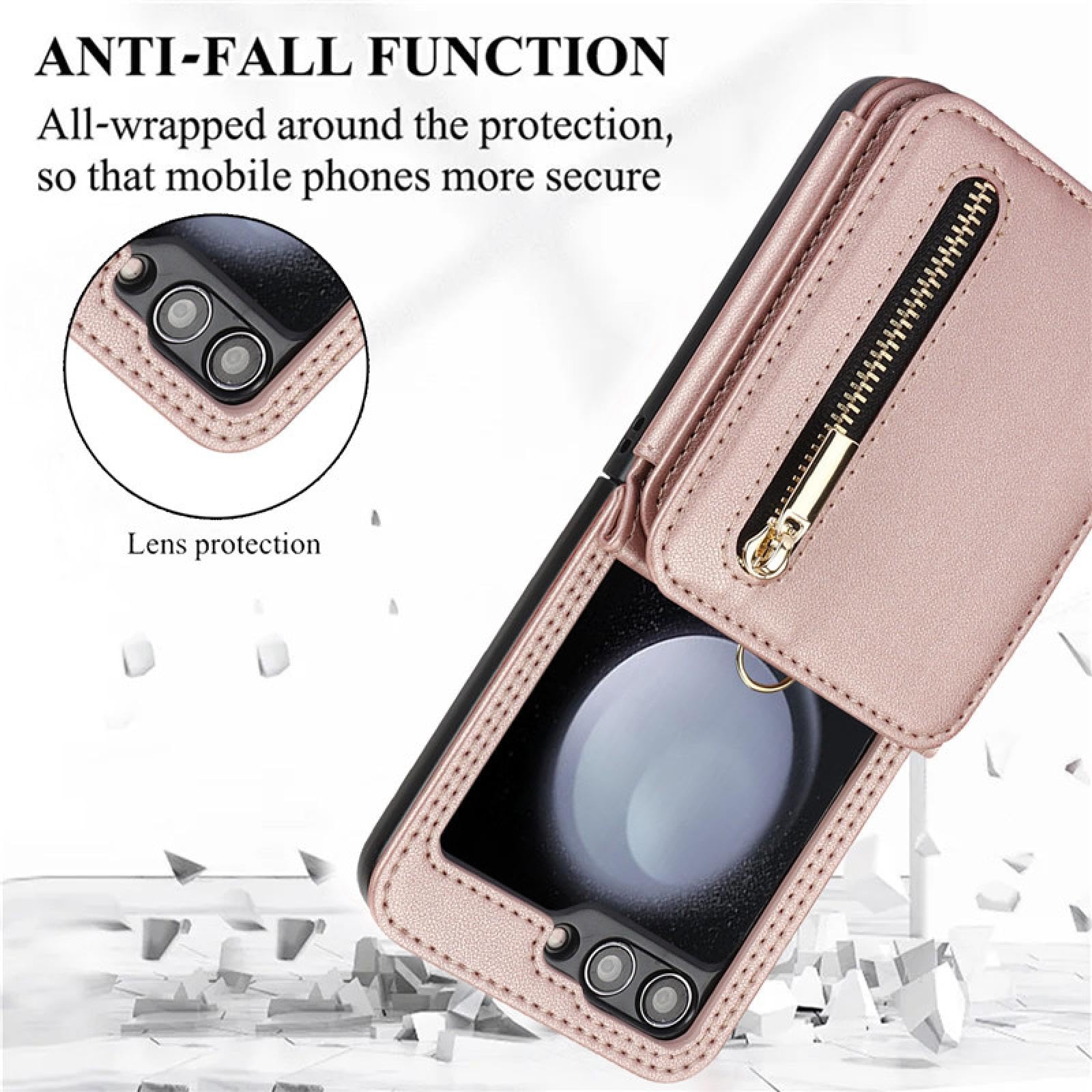 Do Samsung Z Flip 5 Crossbody Portfel Zamek Błyskawiczny Etui na Telefon Karty Smycz Portfel Uchwyt Pokrowiec (Do Samsung Z Flip 5/Głęboki Fiolet)