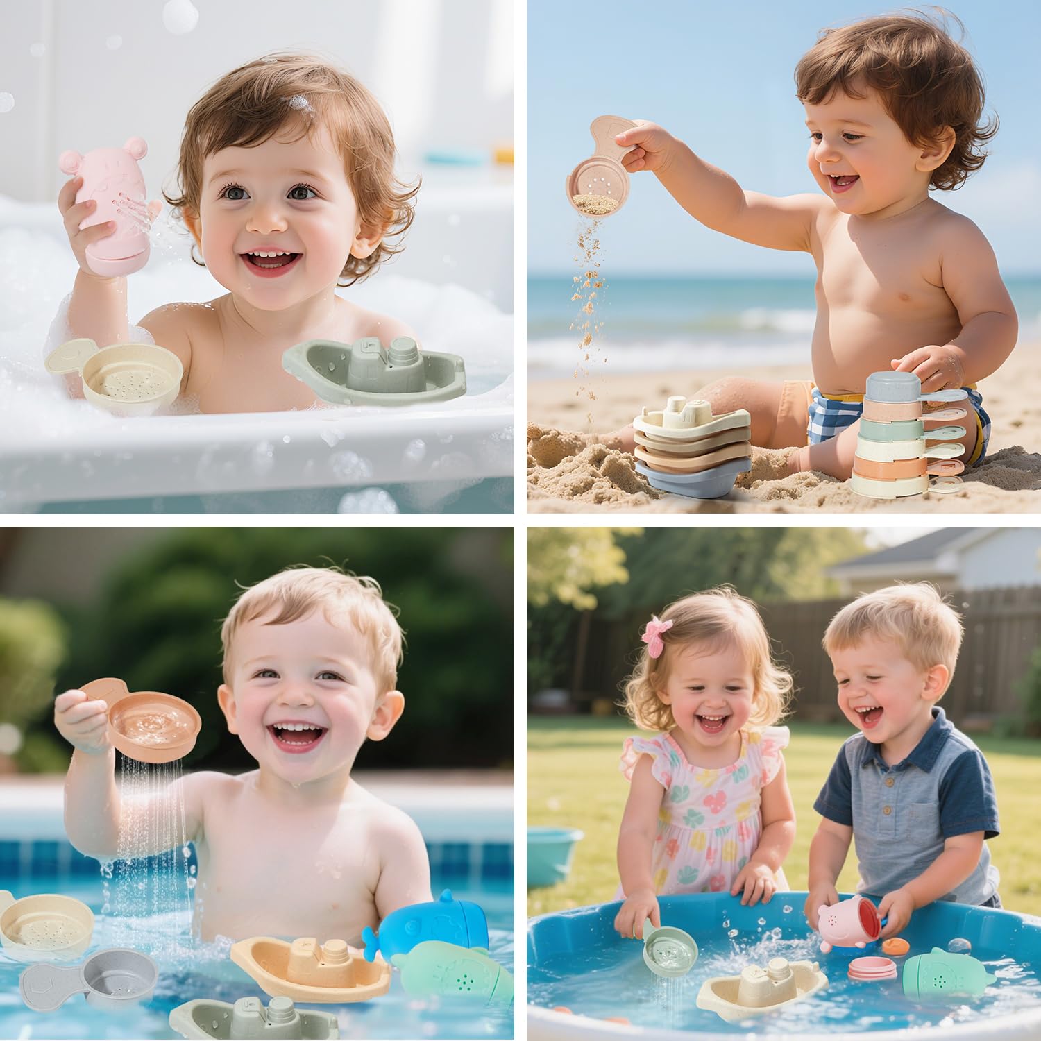Juguetes de baño para bebés para niños de 1 a 3 años, 15 piezas sin moho, juguetes de baño para tina, juguetes de agua fáciles de limpiar y de fácil agarre, botes y cucharas apilables, juguete de baño 7