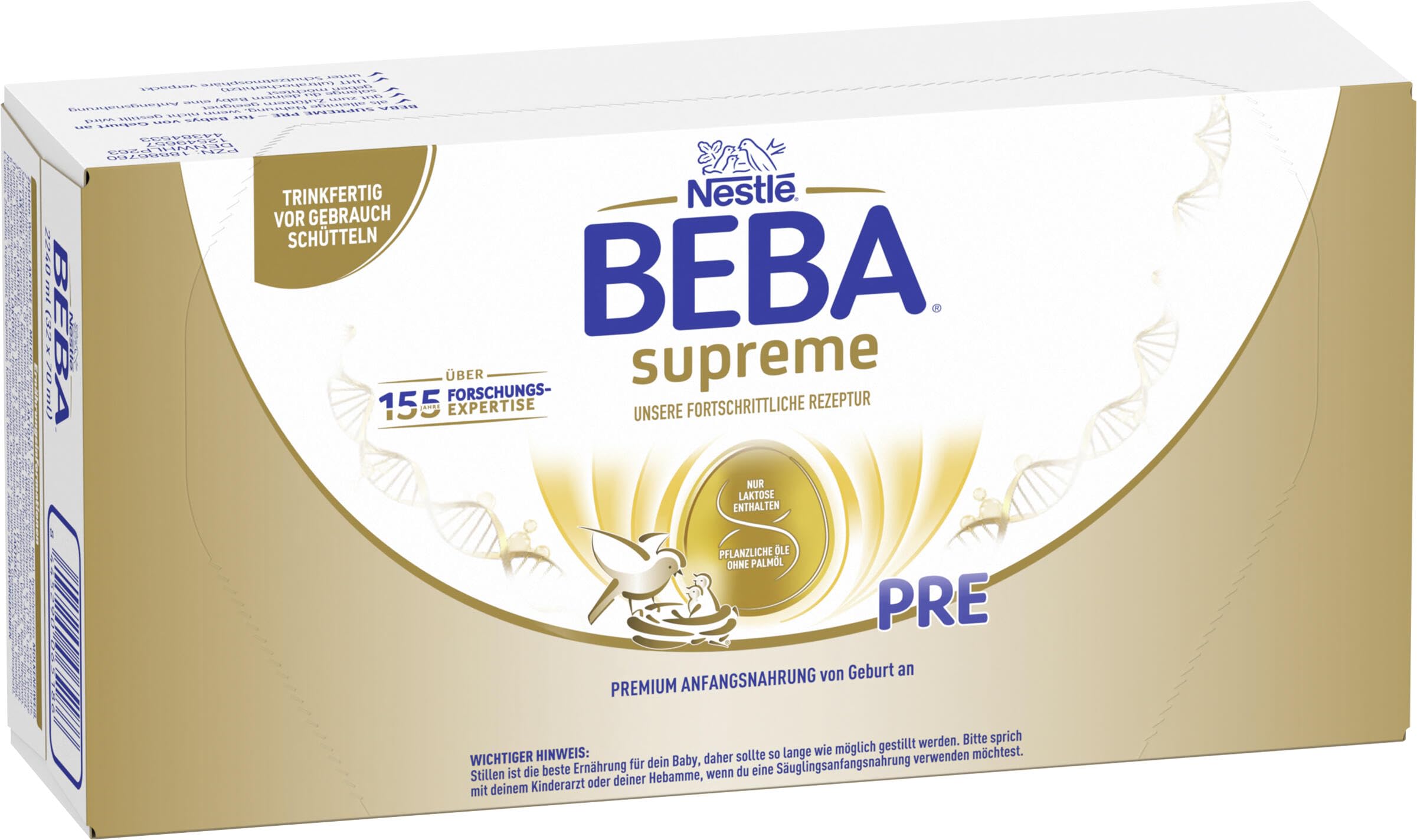 BEBA SUPREME PRE Anfangsmilch, trinkfertige Portionsflaschen, 32er Pack (32 x 70ml)